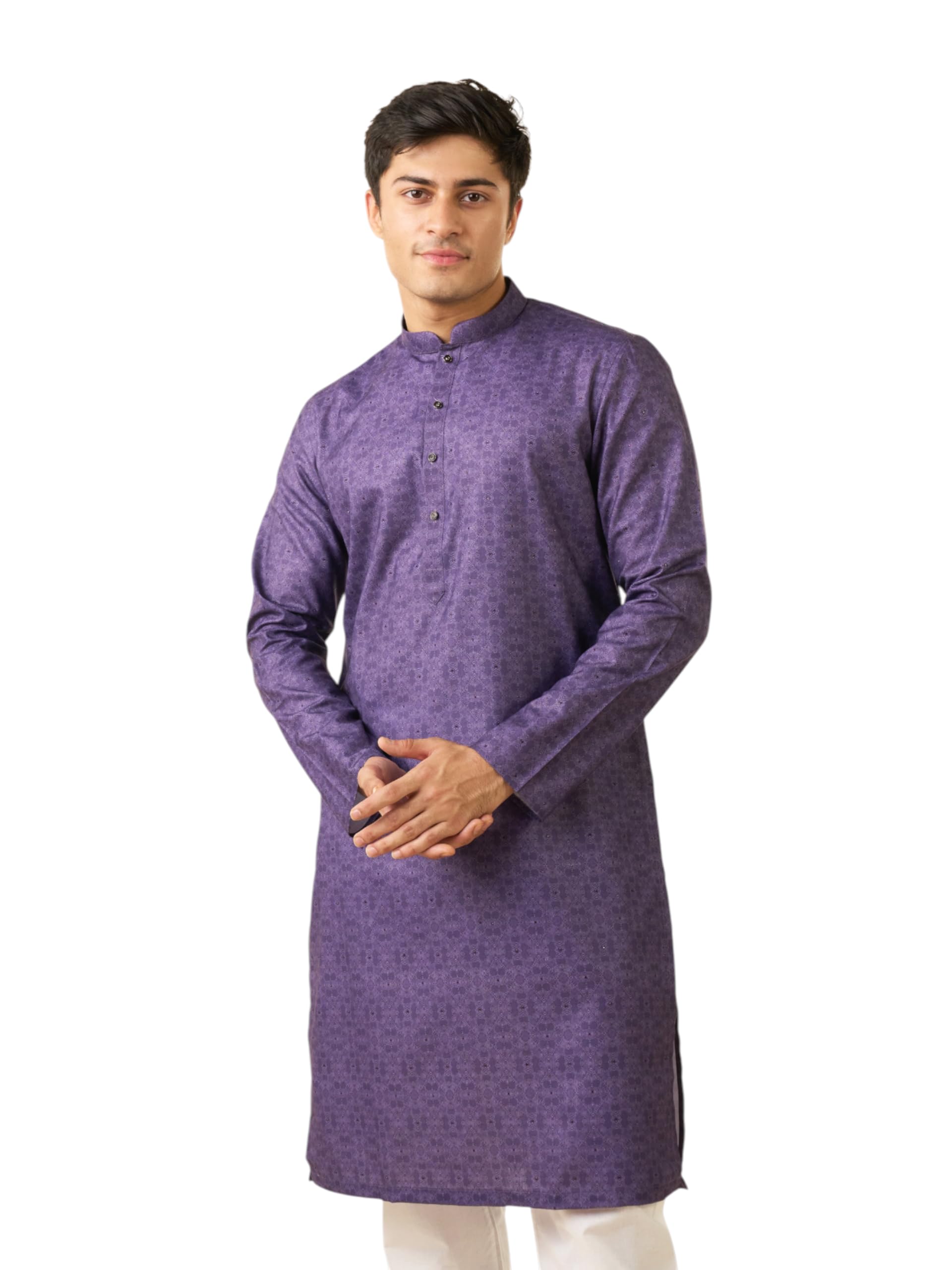 diwas by manyavar Men's Cotton Blend Printed & Stone Embellished Festive Kurta (1pc)-picture-28