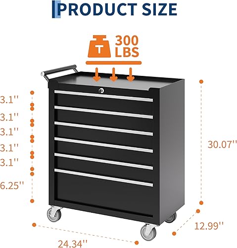 Miniatura 3 de IDEALHOUSE Baúl de herramientas con ruedas, gabinete de almacenamiento de 6 cajones, caja de herramientas con ruedas, organizador portátil de
