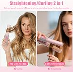 2-in-1 Lève-cheveux sans fil Curler, Strass rose Mini Titanium sans fil en fer plat, 5000mAh USB-C Remboursable, 2S Chauffage rapide, Jusqu'à 410°F, Outil de stylage portable, Cadeau idéal pour les femmes