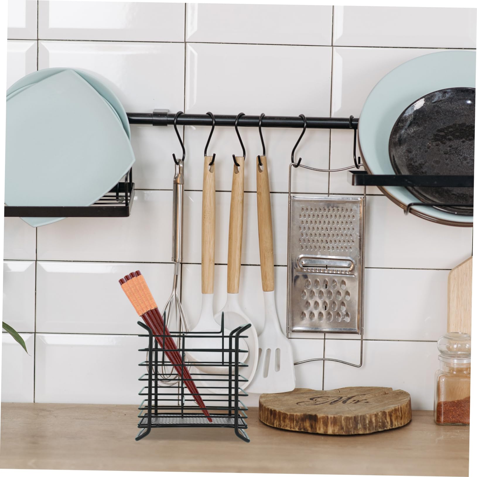 Cabilock Iron Chopsticks Holder Black Drying Rack for Utensils Efficient Draining Ventilation for Kitchen Organization Fits Dish Racks Cabinet Doors