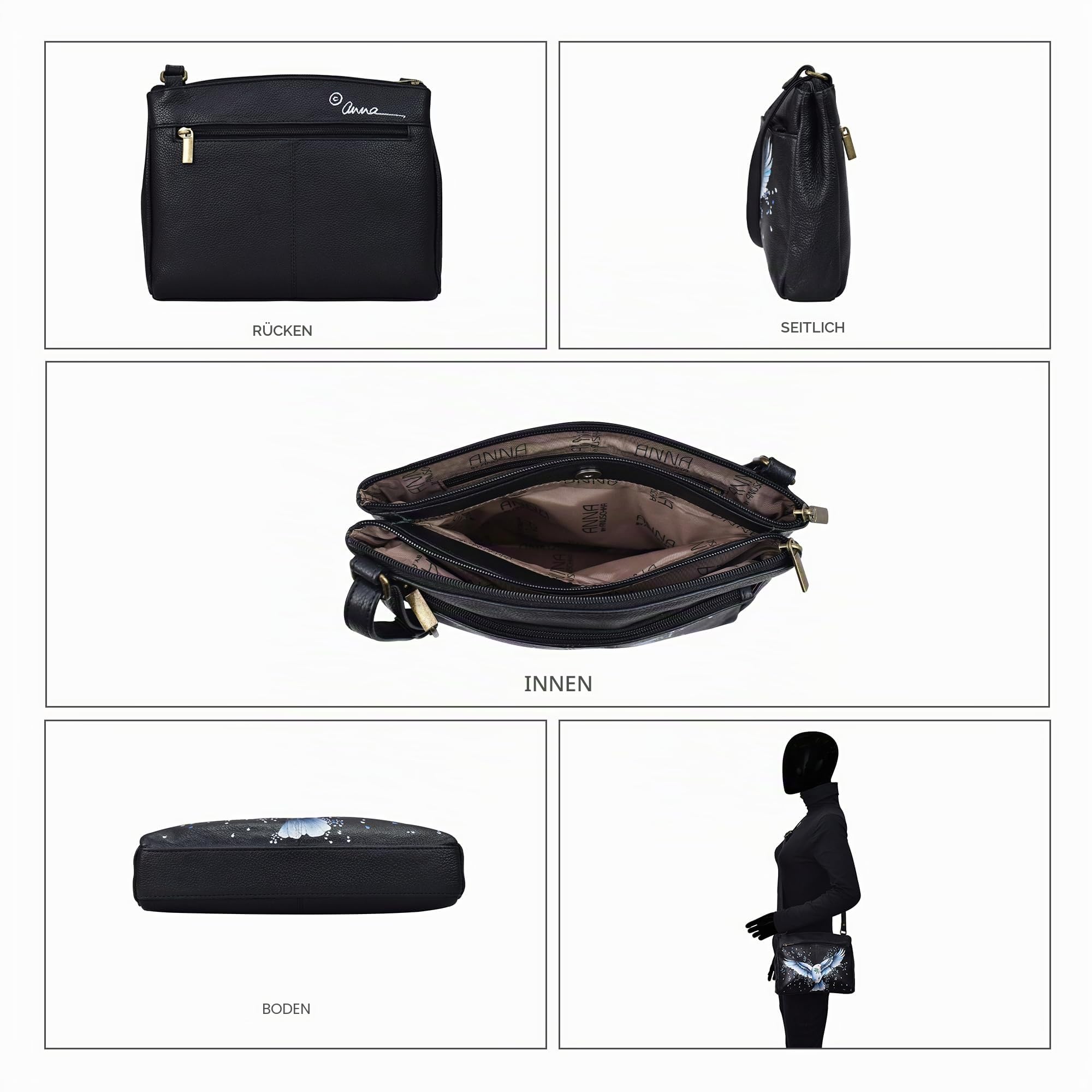 Anna by Anuschka Handbemalter Damen-crossbody-organizer aus Echtem Leder Damen Original Echtleder handbemalt Crossbody Organizer - Leder Handtasche für Frauen