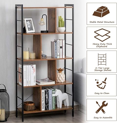 Miniatura 8 de Giantex Estantería de 5 niveles, estantería de estilo industrial con marco de metal, estantes de almacenamiento independientes, estantes de