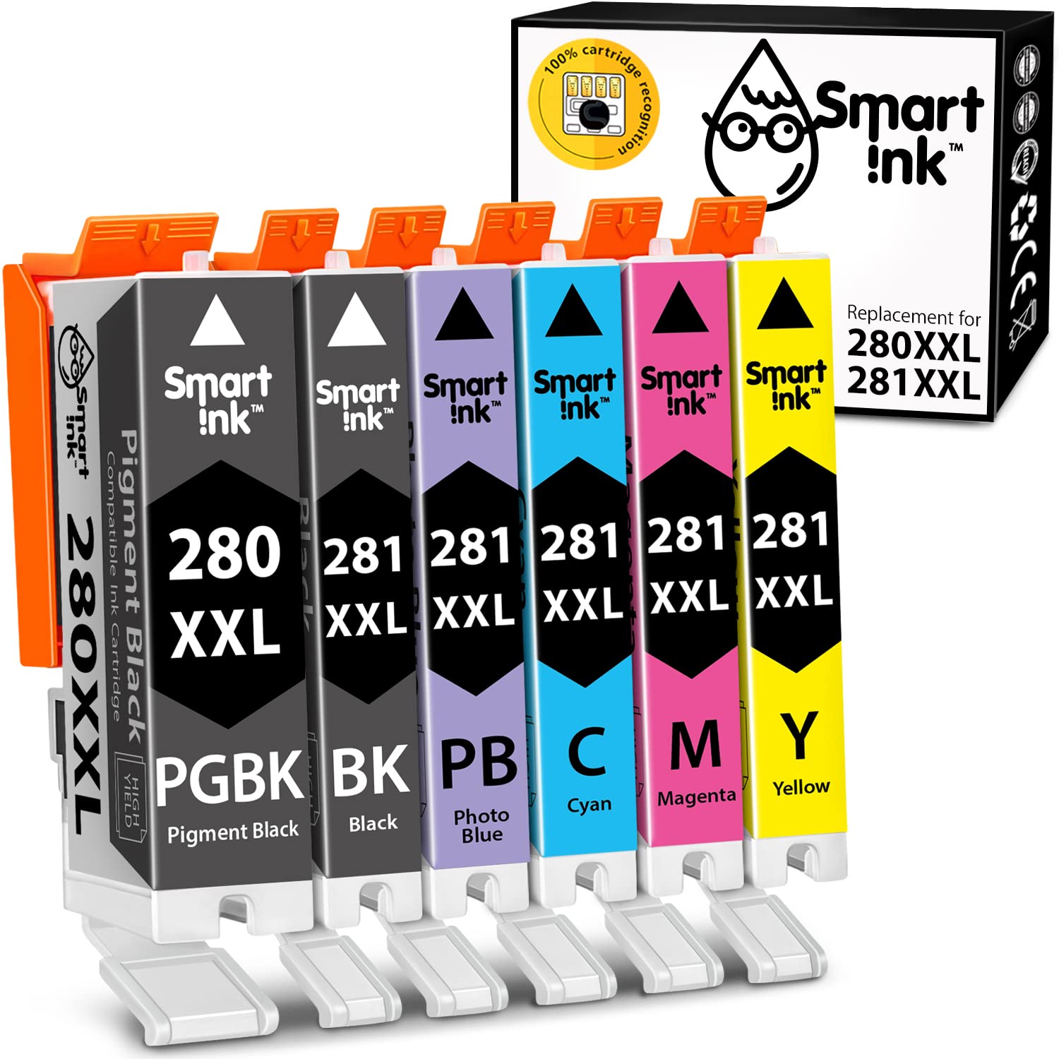 Smart Ink Compatible Ink Cartridge Replacement for Canon PGI-280XXL CLI-281XXL PGI 280 CLI 281 (PGBK & BK/C/M/Y/PB 6 Pack Combo) for Pixma TS8120 TS9120 TS8220