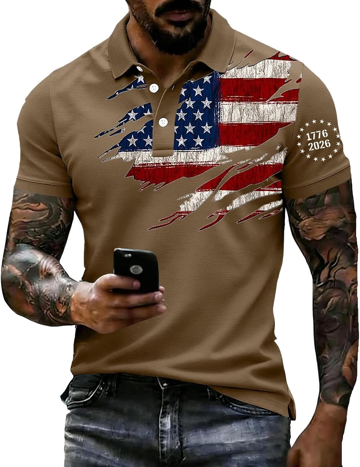 250Th Anniversary Printed Men's Casual T-Shirt 250 Years of Freedom Shirt American Flag Patriotic Polo Shirts, M-3XL