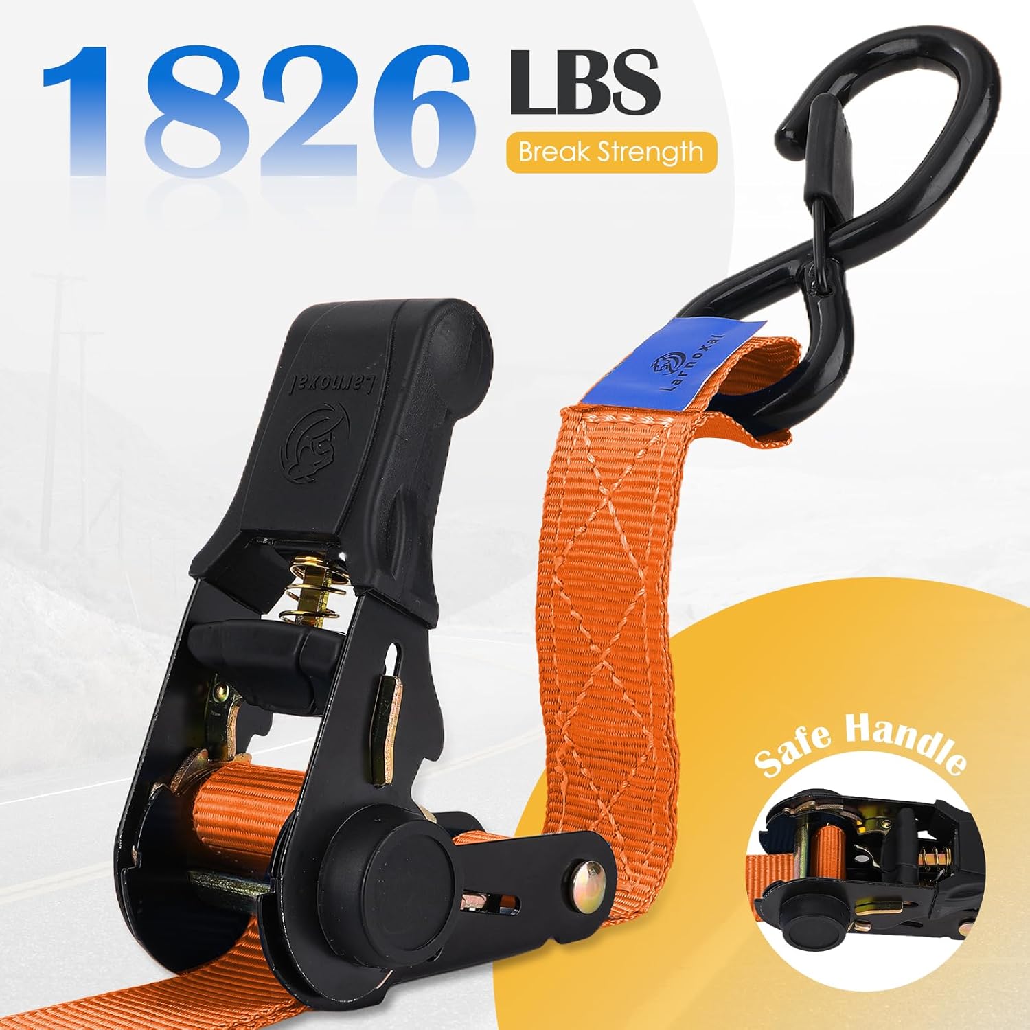 Ratchet Straps 4 Pack - 1,826 Lbs Break Strength 1 in x 15 Ft Medium Duty Ratchet Tie Down Straps with S Hooks Set for Truck, Cargo Van, Trailer, Motorcycle (Orange) - Image 3