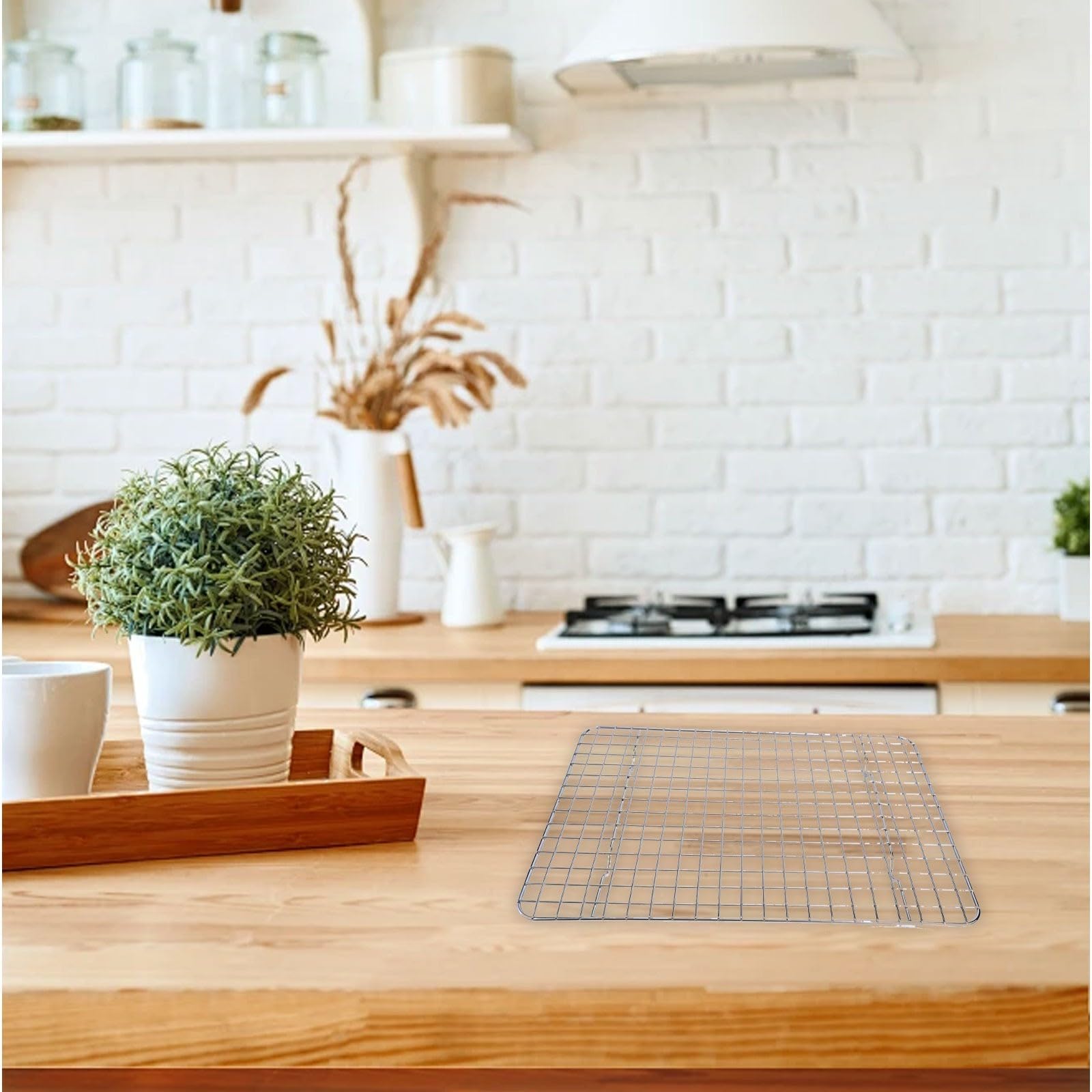 Set di 4 griglie di raffreddamento in acciaio inox per cottura e raffreddamento con design a griglia quadrata, teglia per biscotti adatta al forno per una circolazione uniforme del calore