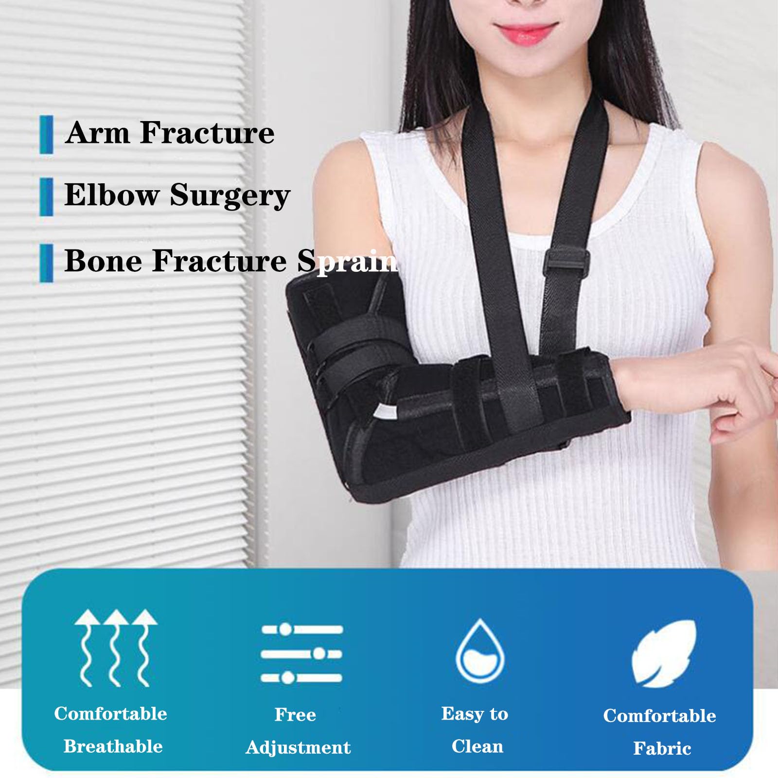 SFKLYU Cabestrillo Brazo para Lesiones Hombro Férula Brazo Largo Posterior Inmovilizador Codo Soporte Antebrazo Derecho Izquierdo Cabestrillo Soporte para Lesiones Hombro, Clavícula y Codo,B,S