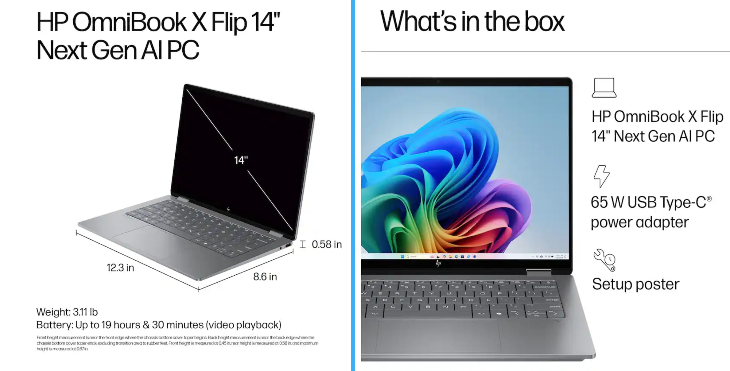 HP OmniBook X Flip 2-in-1 Laptop 14" WUXGA IPS Touchscreen 8-Core AMD Ryzen AI 7 350 24GB LPDDR5 1TB SSD AMD Radeon 860M Wi-Fi 6E Tastiera retroilluminata Win11 Home W/Mouse