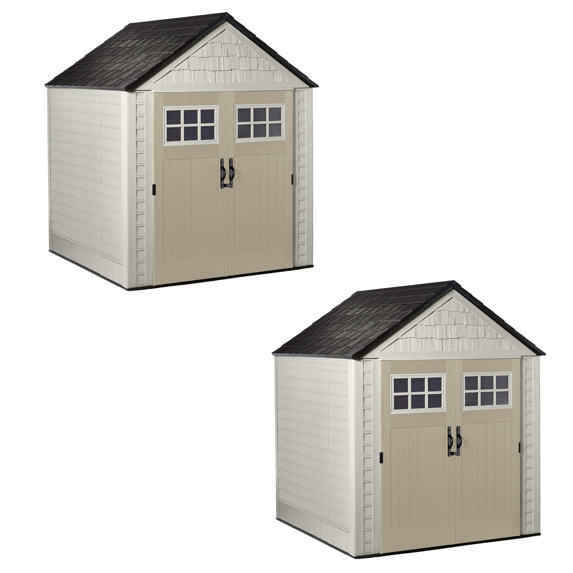 Amazon.com : Rubbermaid 7x7 Ft Durable Weather Resistant Resin Outdoor  Garden Storage Shed with Windows and Utility Hooks, Sand, 2 Pack : Patio,  Lawn & Garden