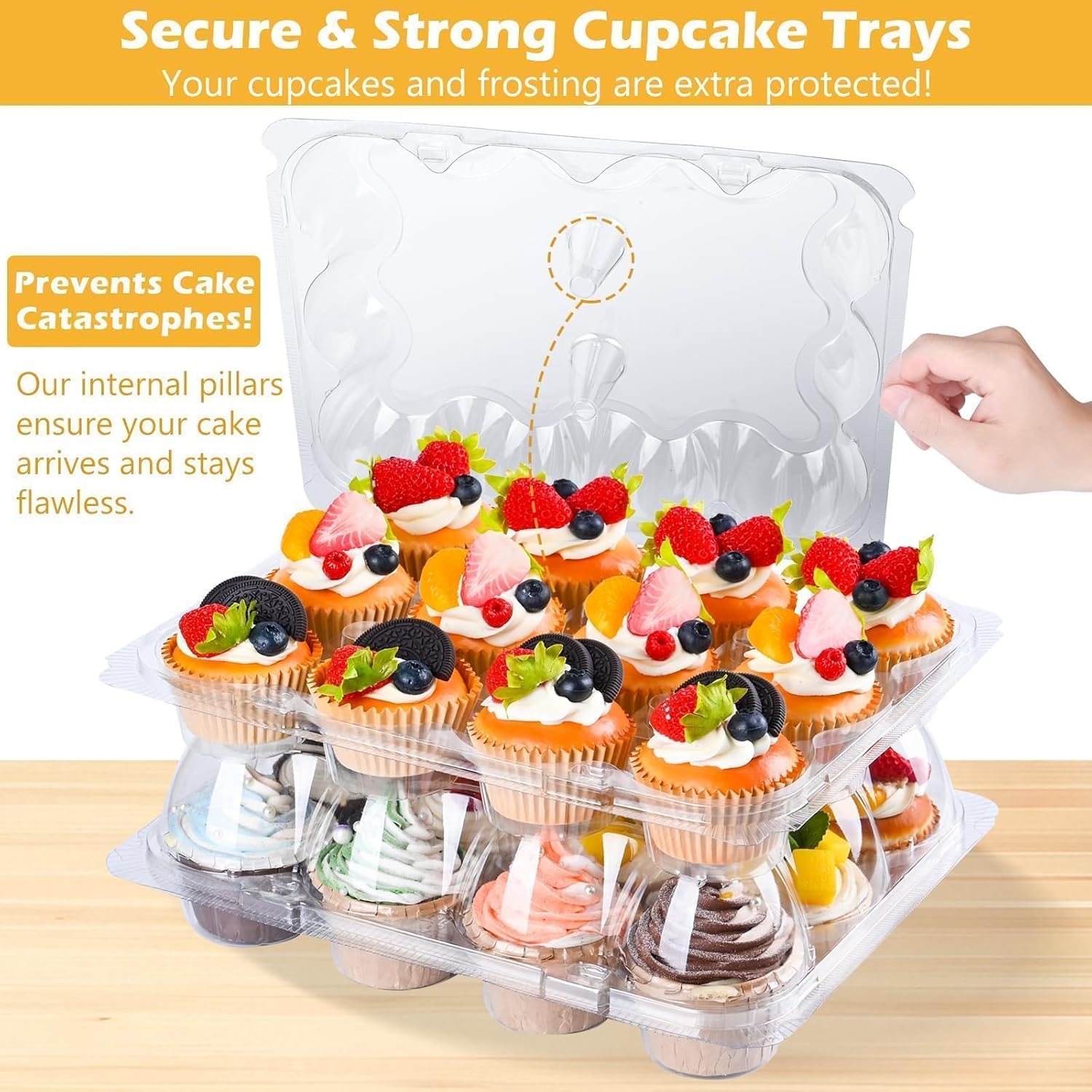 Plastic Cupcake Containers, Staable Cupcake Boxes Holders with Tall Dome
