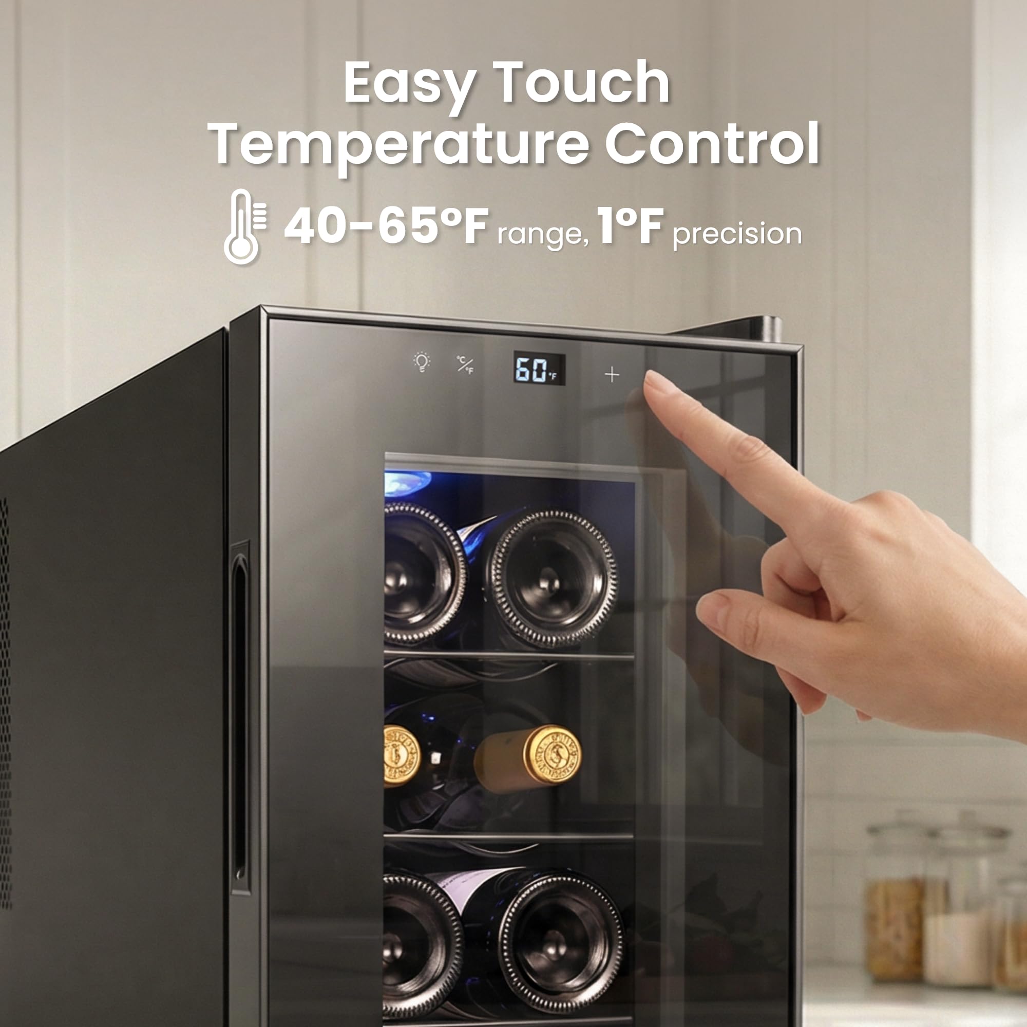 YEEGO 8 Bottles Wine Fridge - 40-65℉ Wine Refrigerator With Thermoelectric Energy Cooling & 38db Quiet, Freestanding,Countertop Wine Cooler With Glass Door For Apartment Office Rvs, 25l(0.88 Cu.Ft) on Fridge.com - View 3