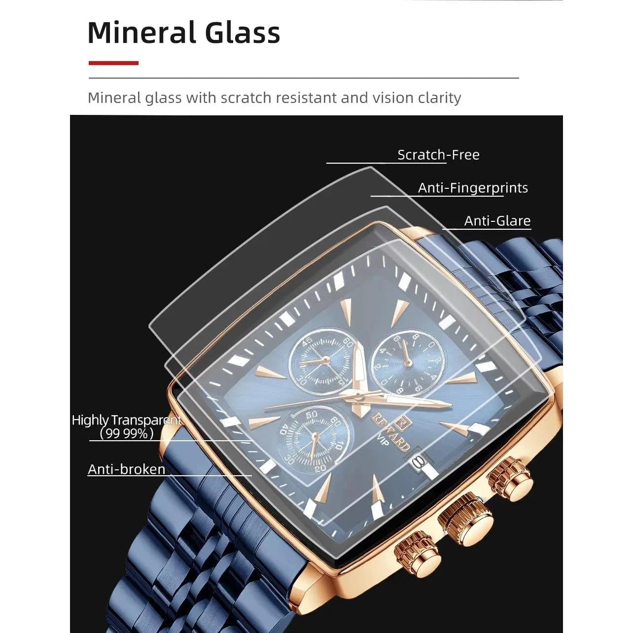 Reloj rectangular de cuarzo para hombre, reloj de pulsera de lujo, reloj de negocios, manecillas luminosas, resistente al agua