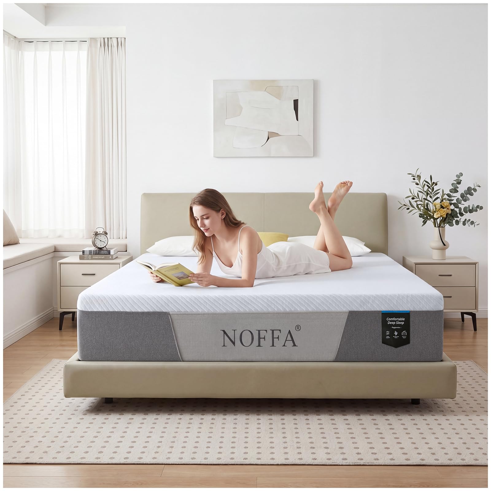 NOFFA Soft Super King Size Mattress，Super King Memory Foam Mattresses，Roll-Up Orthopedic Mattress in a Box，CertiPUR-US and OEKO-TEX Certified，Triple Support (180x200x20cm) (6FT)