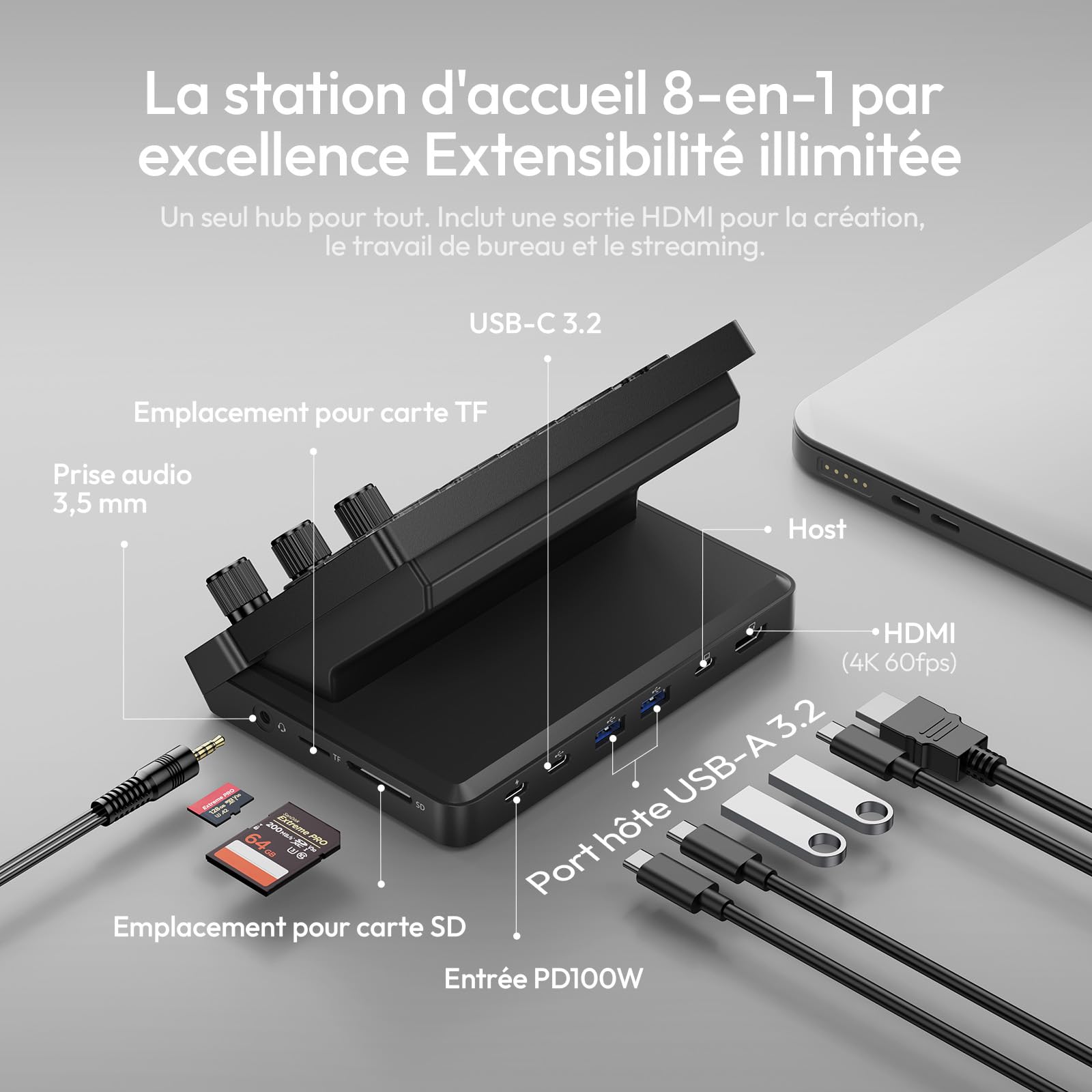 ULANZI D200X Stream Controller avec 14 Touches LCD Personnalisables, Clavier Macro Programmable à 3 Boutons Rotatifs, Deck Contrôleur avec 8-en-1 USB-C Hub 4K HDMI, YouTube, Twitch, Mac/PC