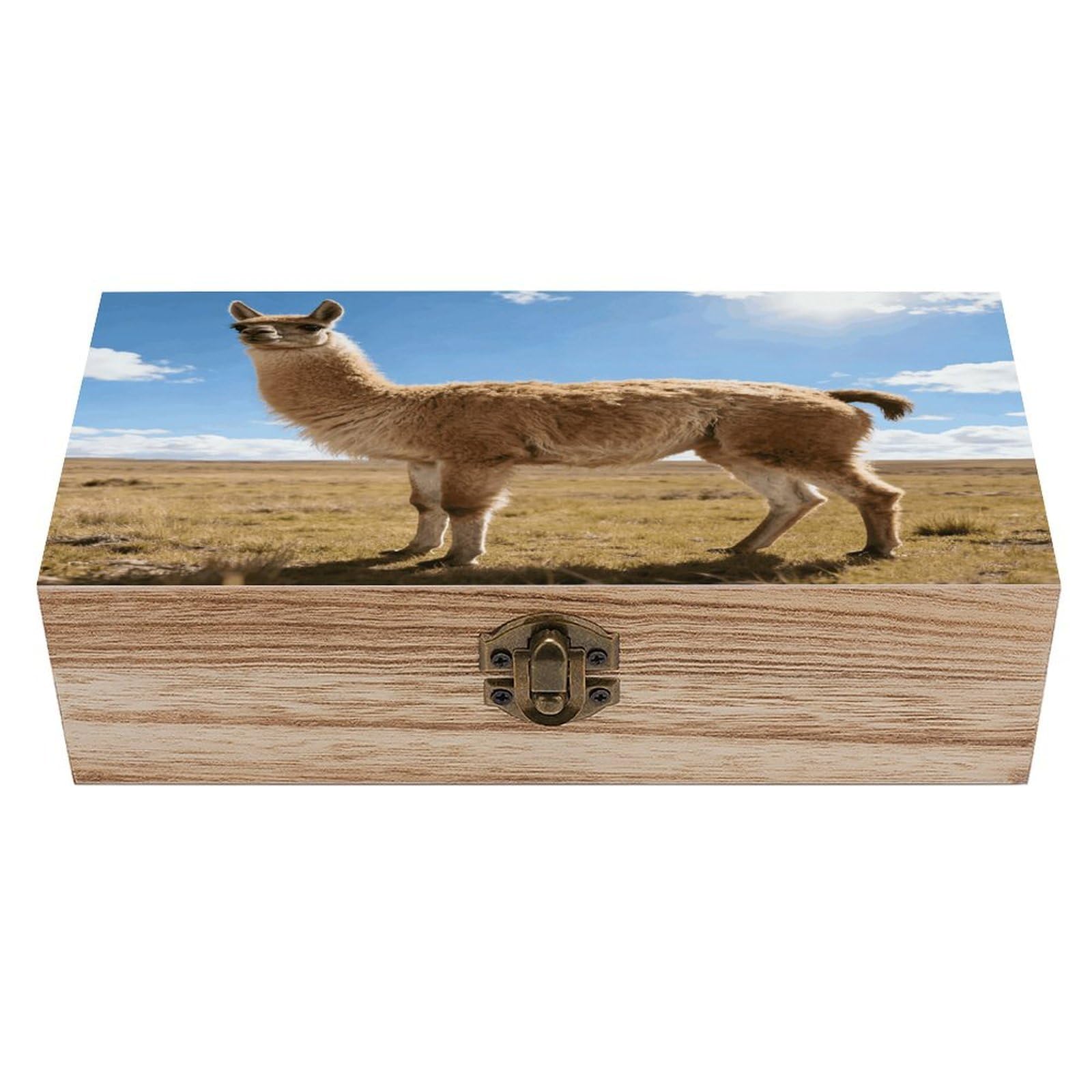 VstaDank Llama Wooden Storage Box with Hinged Lid Natural Wooden Box Beautifully Keepsake Boxes Vintage Wood Boxes Jewelry Organizer Trinket Storage Chest Unique Gift