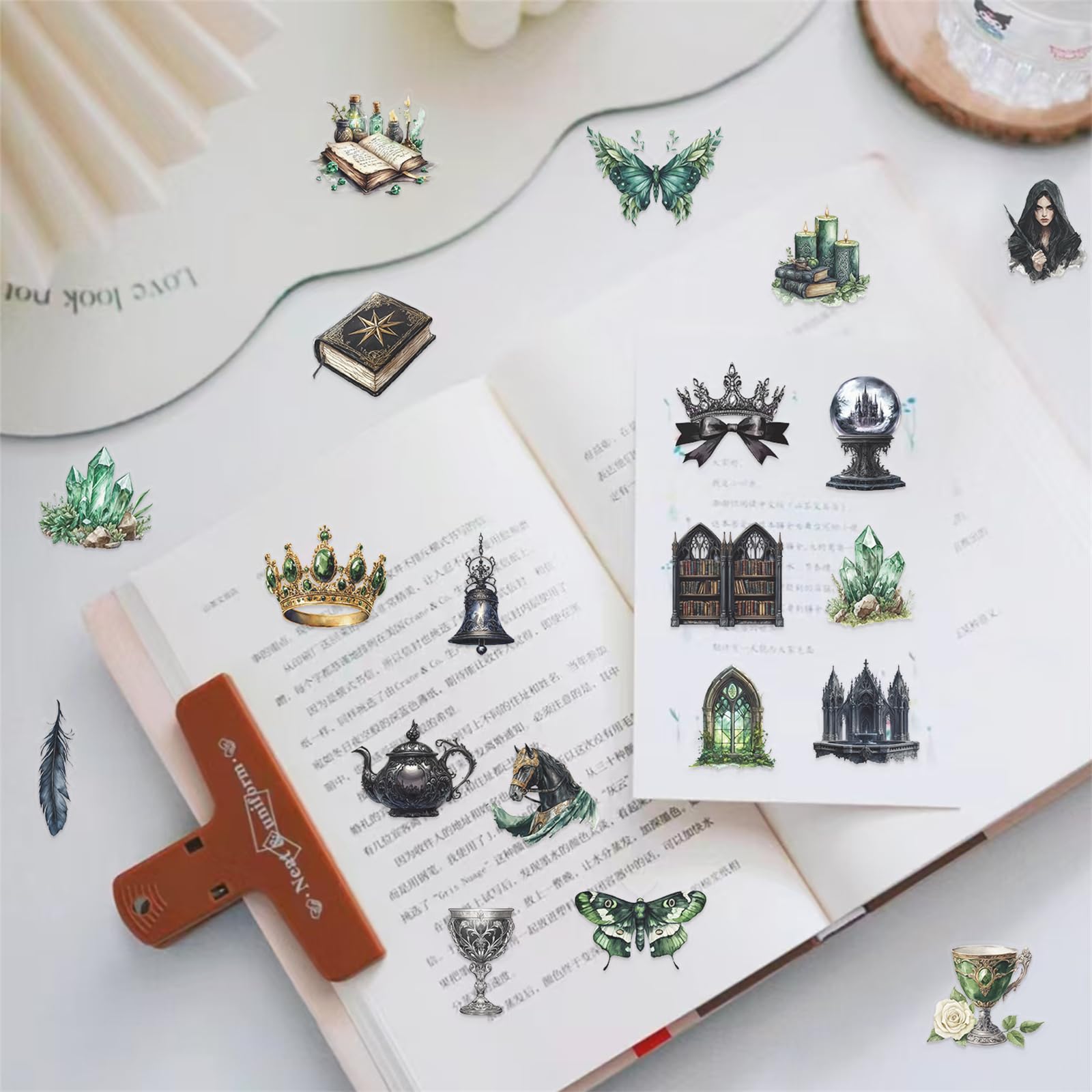 100PCS Victorian Transparent Stickers Pack,Aesthetic Retro Victorian Women Decor for Laptop Gifts for Kids Teens Adults Waterproof Vinyl PET Vintage Stickers for Scrapbook Phone Bike Party Favors: Witchy100