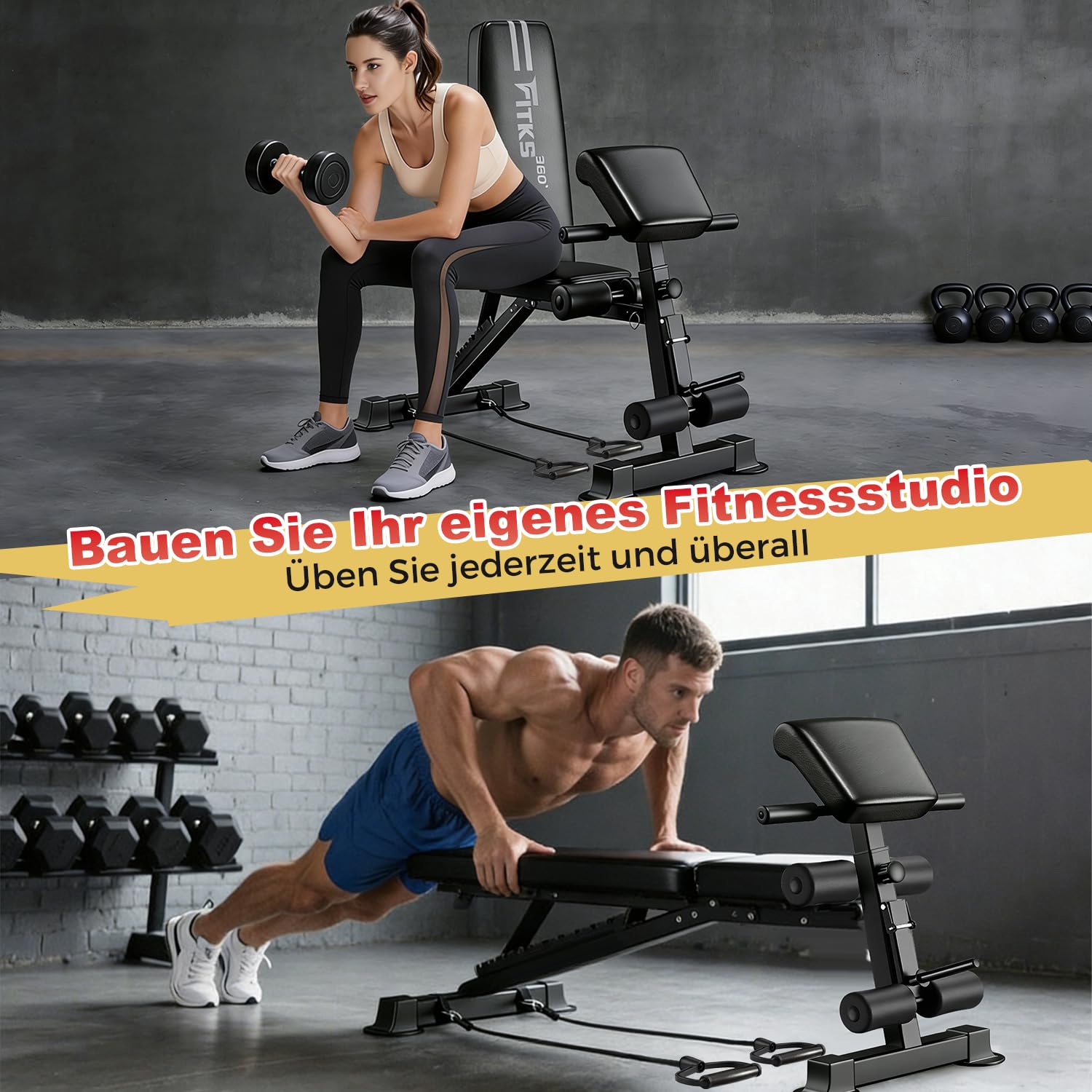 Banco De Pesas Plegable Con Extensor De Piernas y Almohadilla Para Curl De Predicador, Con Una Capacidad De Carga De 400 Kg, Premontado Al 98%, Ajustable, Banco De Entrenamiento, Plegado Rápido