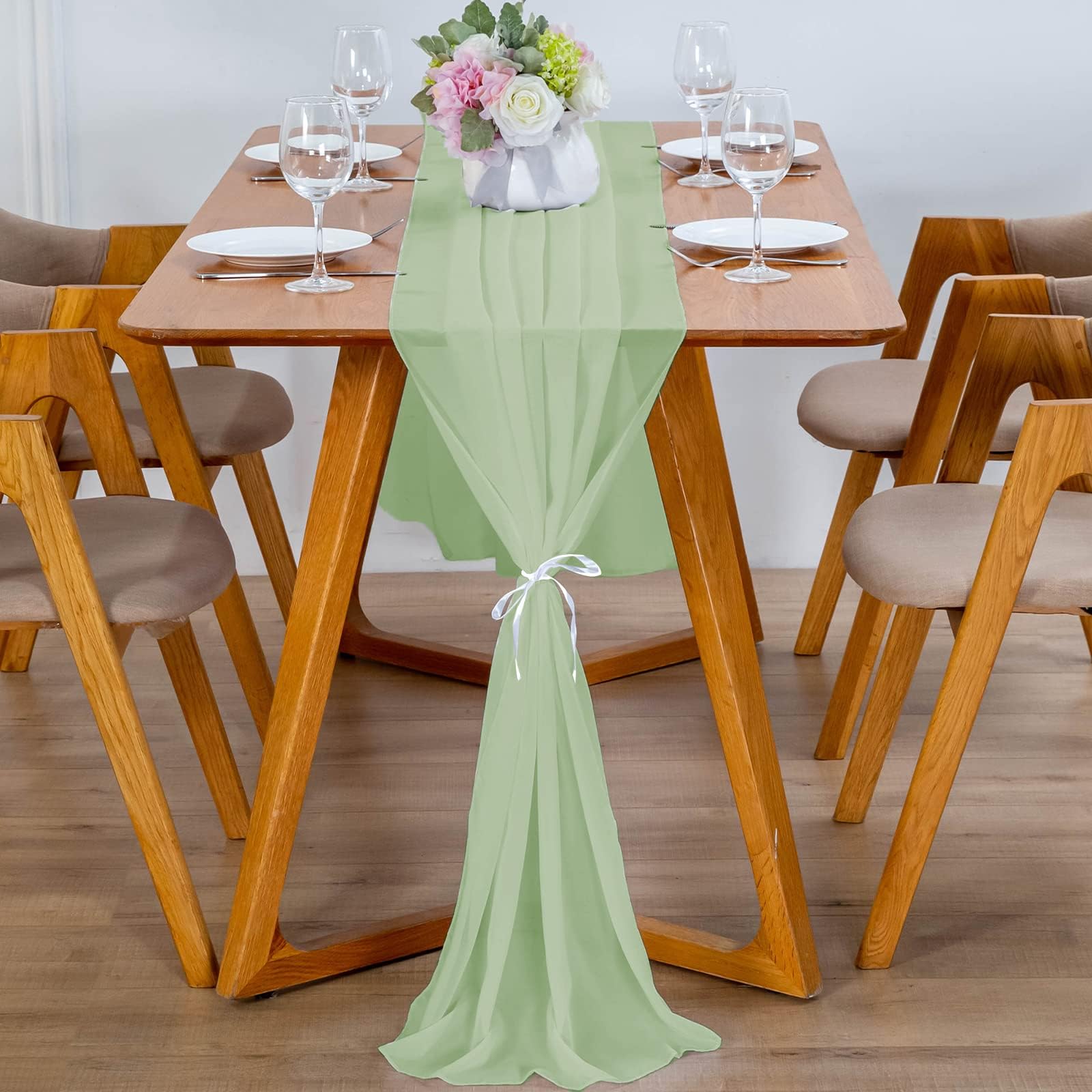 Aevcvok Runner da Tavola in Tessuto Non Tessuto, 30cm x 25m Verde Eucalipto Rotolo Table Runner Decorazione da Tavolo per Matrimonio, Battesimi, Comunioni, Compleanni