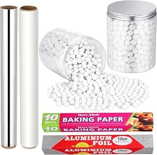 Honeydak 2.2 lb Ceramic Pie Weights Blind Baking Kit with Silver & Parchment Paper Liners, Fits 8-10 Inch Pans, Storage Bottle