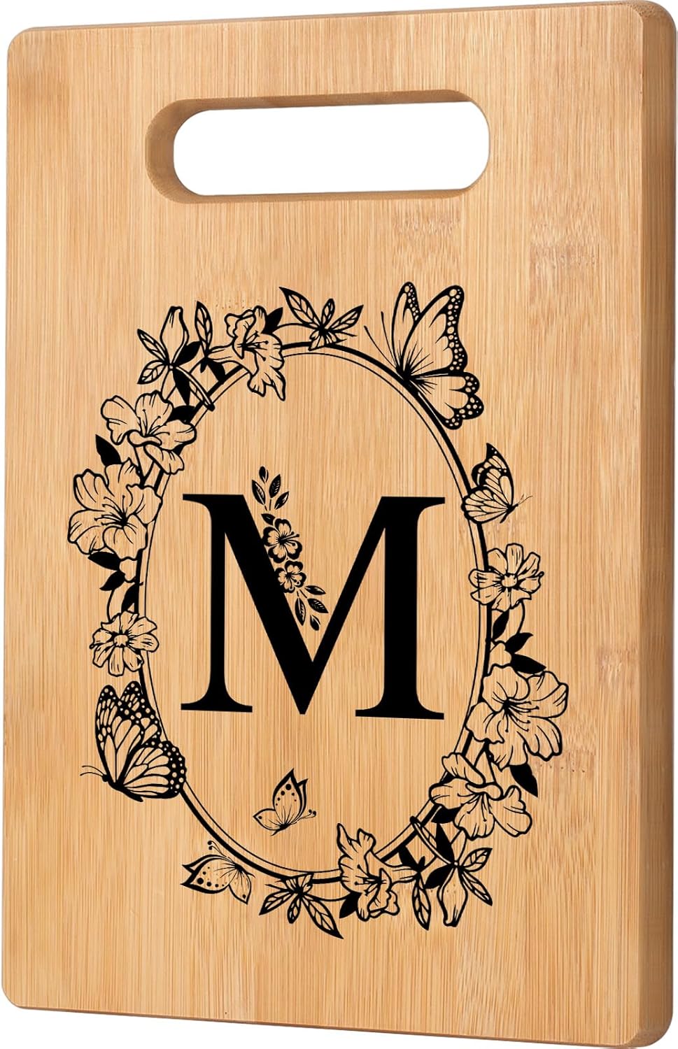 Crycarrot Personalized Monogrammed Bamboo Cutting Board - Engraved Initial M Kitchen Gift for Birthdays, Weddings, Christmas, Housewarming