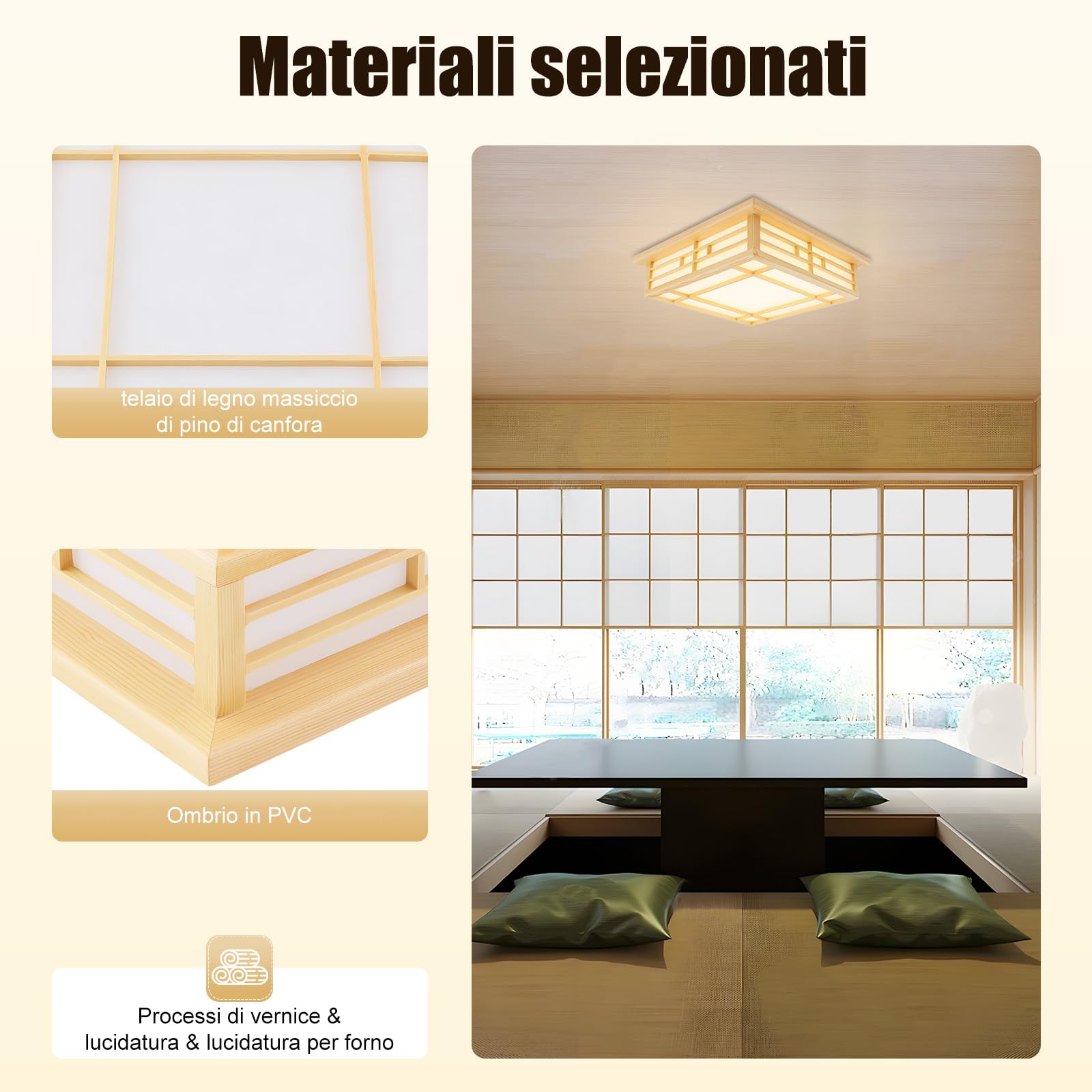 Plafoniera a LED in legno, lampada giapponese con luce calda, lampadario in pelliccia di agnello per soggiorno, camera da letto, sala da pranzo, corridoio, balcone