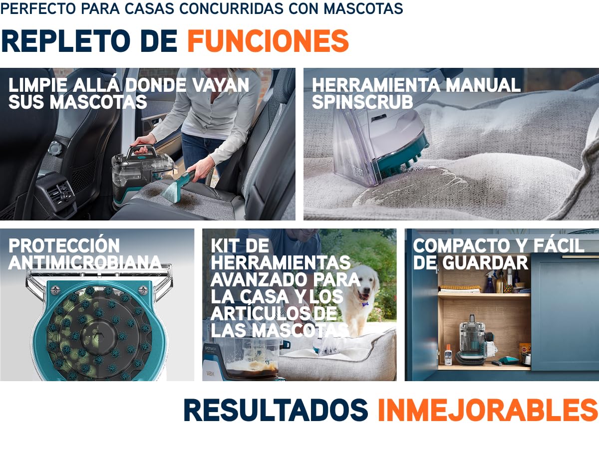 Vax SpotWash Duo Quitamanchas para alfombras y tapicería con herramienta para mascotas, accesorios multi-superficie y solución para limpiar escaleras, sofás, coches y superficies duras