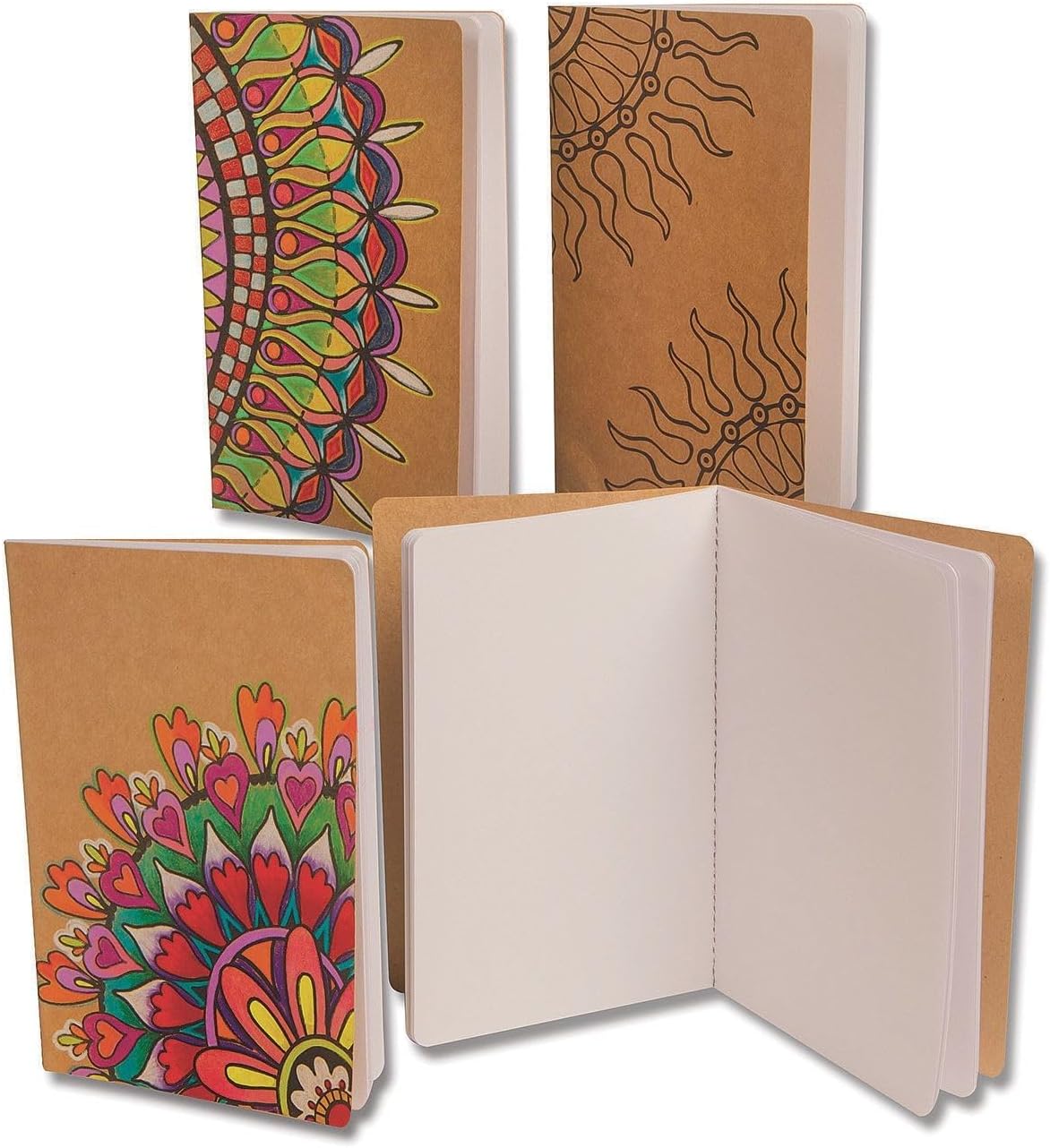 S&S Worldwide Kraft Journals To Color - 5” x 8-1/4”, Natural Kraft, Pack of 12 with 3 Designs