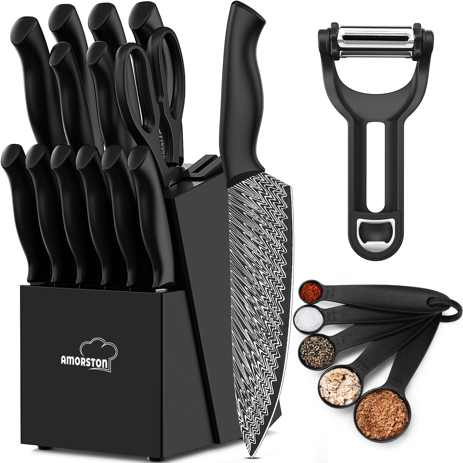 Knife Set, Amorston 15 Pieces Knife Sets for Kitchen with
