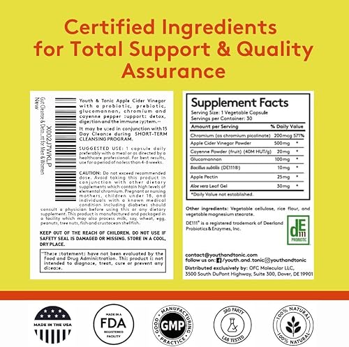 Miniatura 7 de Youth & Tonic Píldoras de desintoxicación equilibradas como limpieza intestinal completa y soporte de matriz de carbohidratos con ACV, glucomanano,