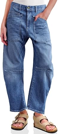 PLNOTME Womens Barrel Jeans High Waisted Baggy Boyfriend Wide Leg Denim Pants with Pockets