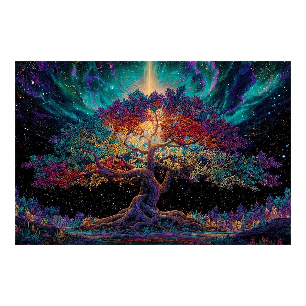 XENIOU Tree Of Life Golden Aquas Glows Tree canvas painting wall art, Living Room Bedroom Hallway Stairs Decoration.(Multicolor)-70x100cm Unframed