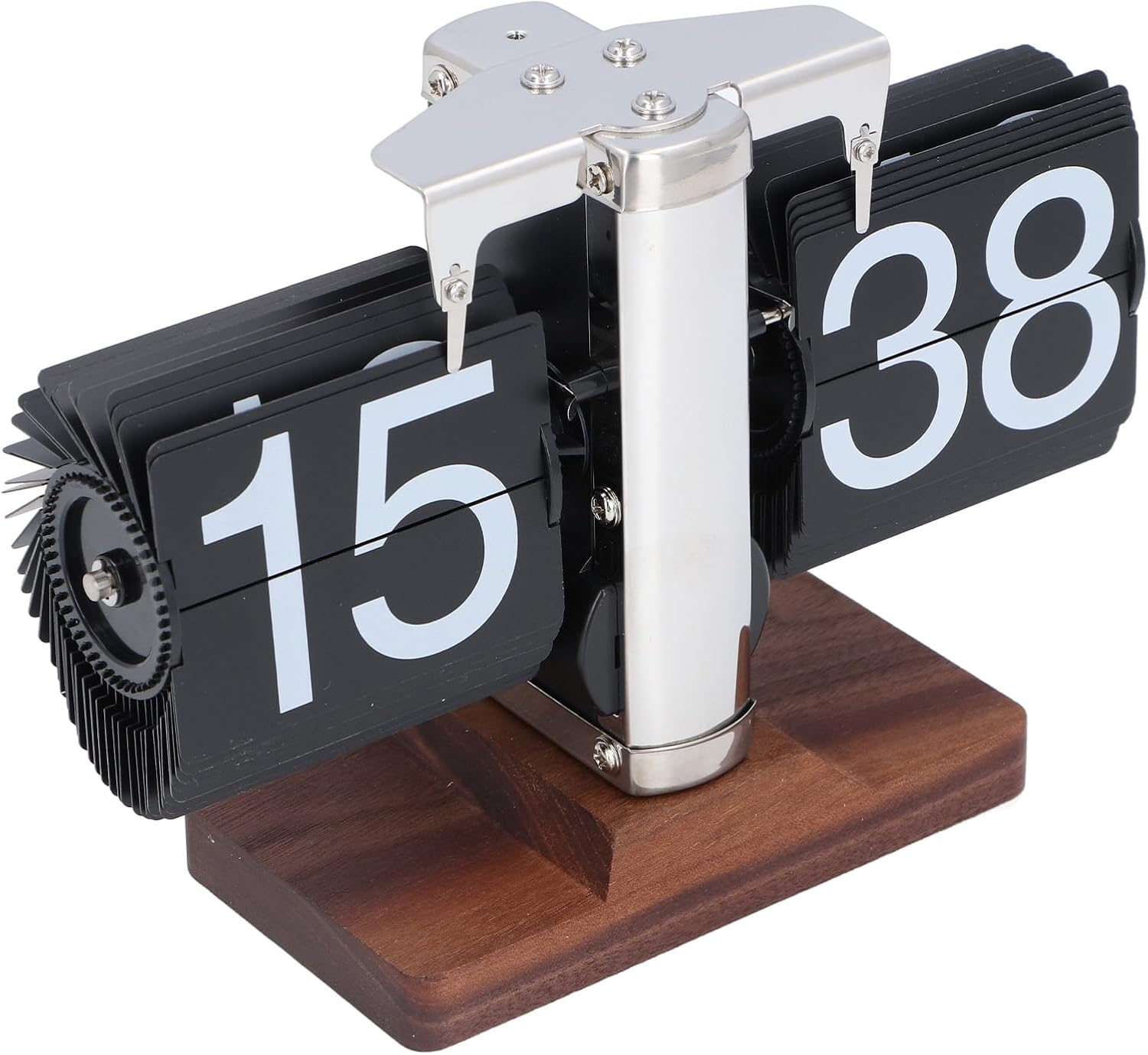 Flip Desk Clock, Easy to Read 24 Hours Auto Flip Clock Table Clock, Wood Base Retro Flip Down Clock Mechanical Flip Clock for Living Room Study Room (Black)