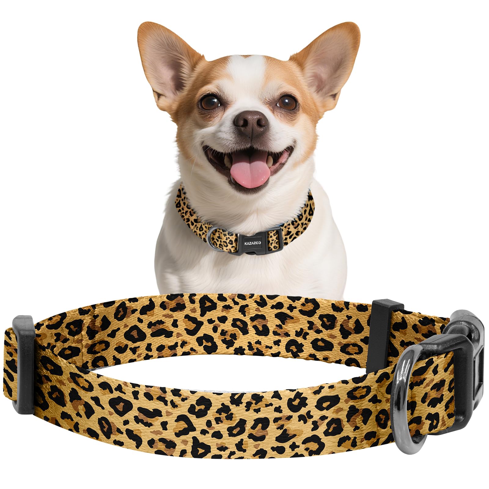 Kazazoo Dog Collar Cute and Soft Nylon Puppy Collar for Boy and Girl Dogs, Adjustable Dog Collars for Extra Small Dogs, Brown Leopard-XS