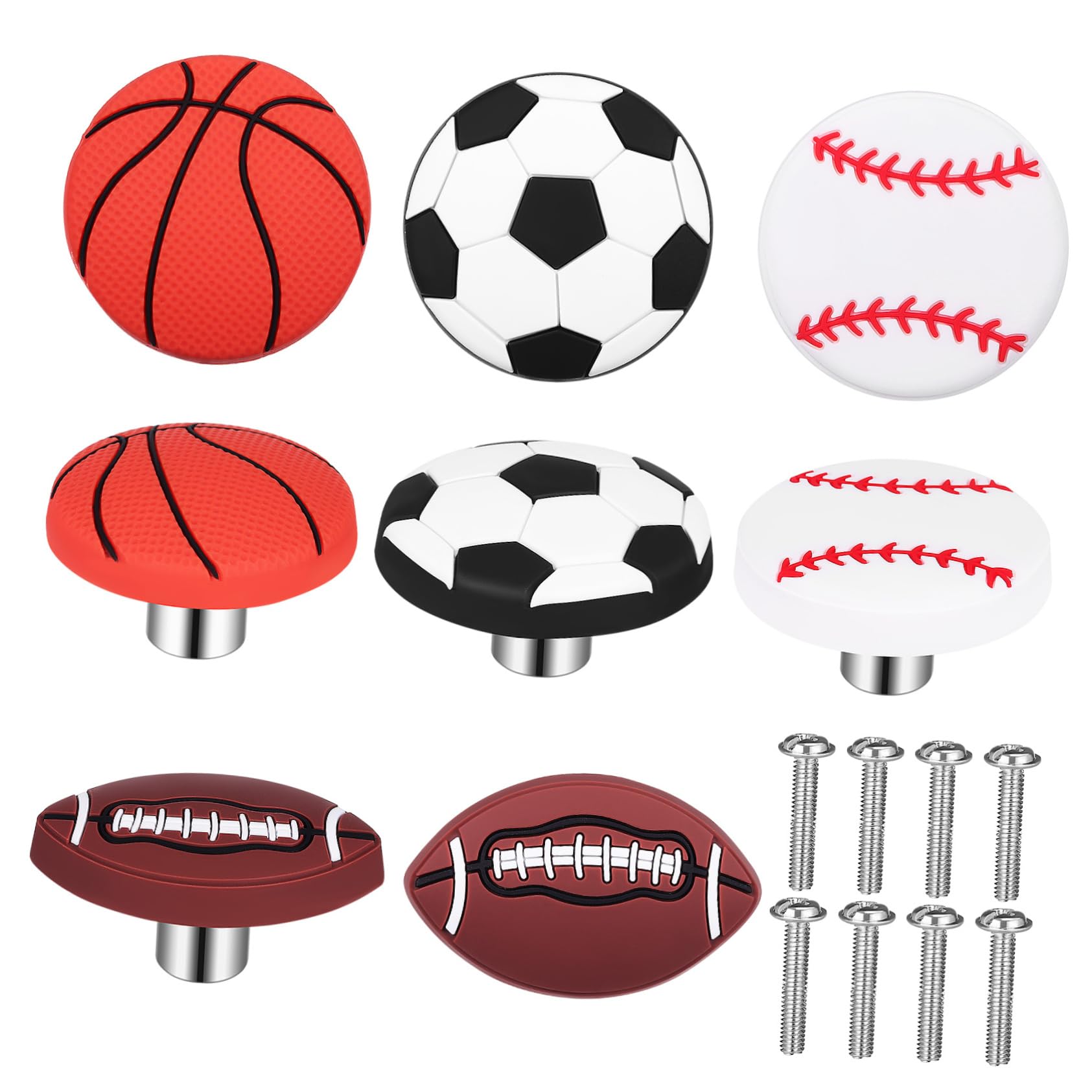 OSALADI Unique Sports Ball Theme Knobs 8 Pc Set Boys and Girls' Dresser Toy Cabinet Pulls