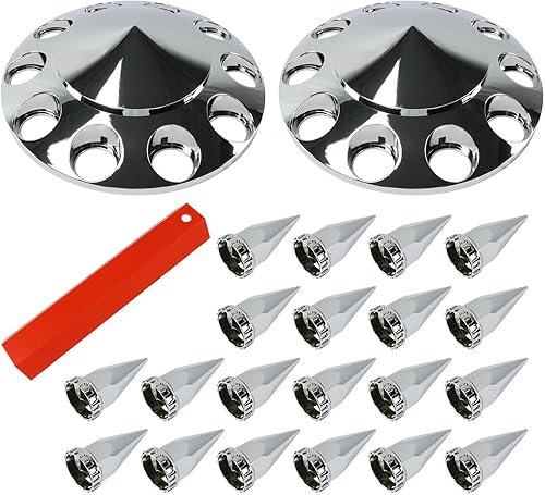 LOSTAR Cubierta de eje delantero 1.299 in con púas de rosca para tuercas ABS Chrome Kit para semi camión