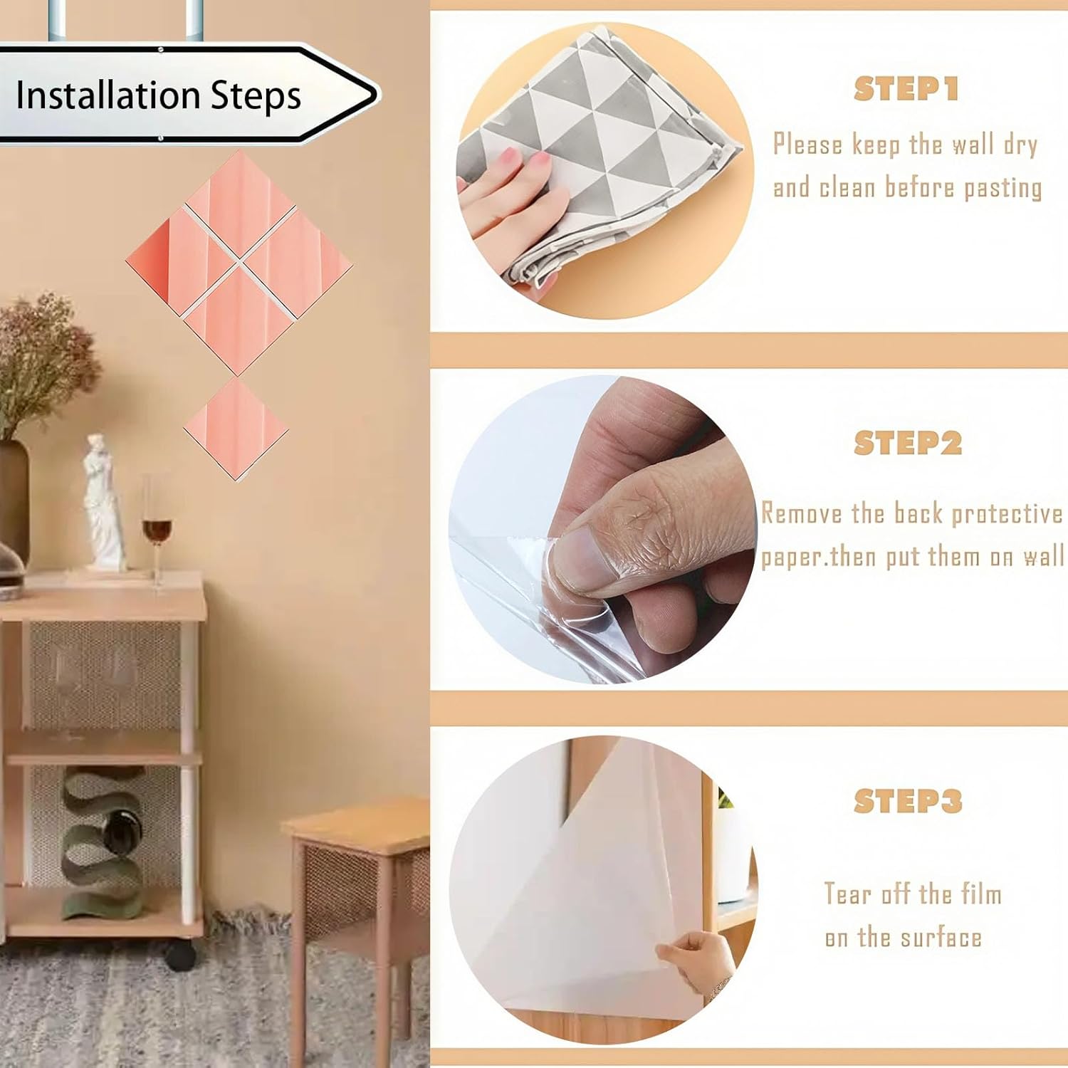 16-Pieces (5.91''*5.91'') Removable Acrylic Mirror Wall Stickers, DIY Art Decoration Decals, Suitable for Home, Bedroom, Living Room and Other Places(Rose Gold)