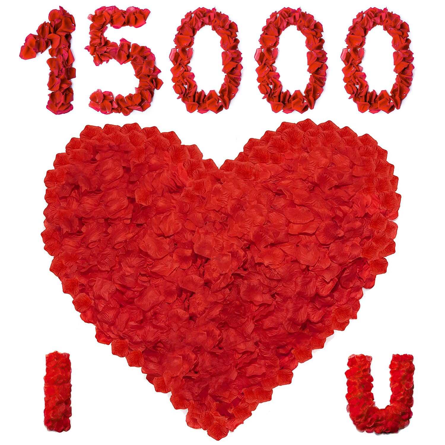 NIERBO 15000 Sztucznych czerwonych płatków róży, jedwabne płatki róży, na wesele, walentynki, dekoracja zaręczynowa, impreza, do centrum stołu, urodziny (15000, czerwone)