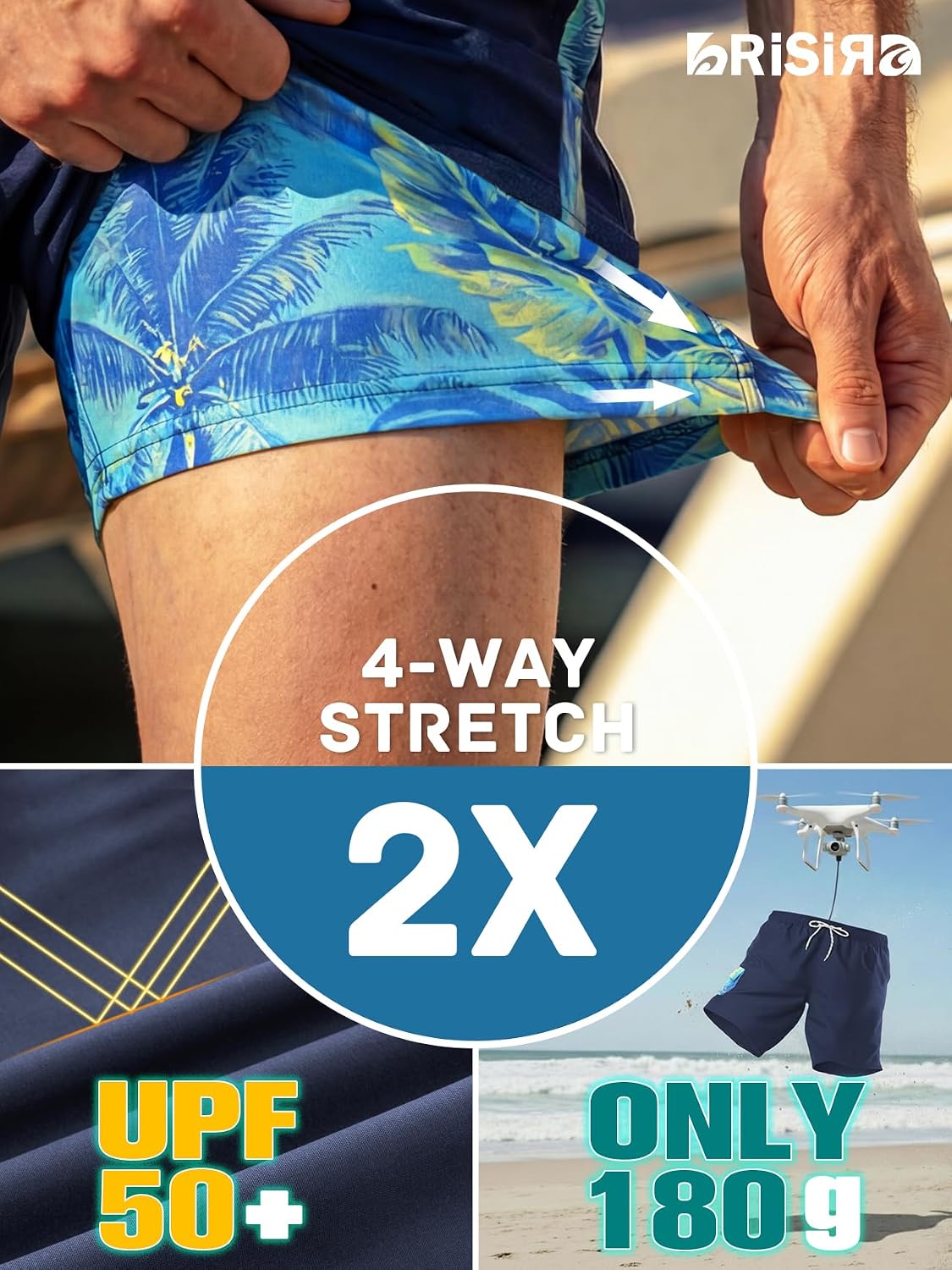 BRISIRA Mens Swim Trunks 9 Inch Long Board Shorts with Compression Liner Side&Cargo Pockets Bathing Suit Beach Quick Dry