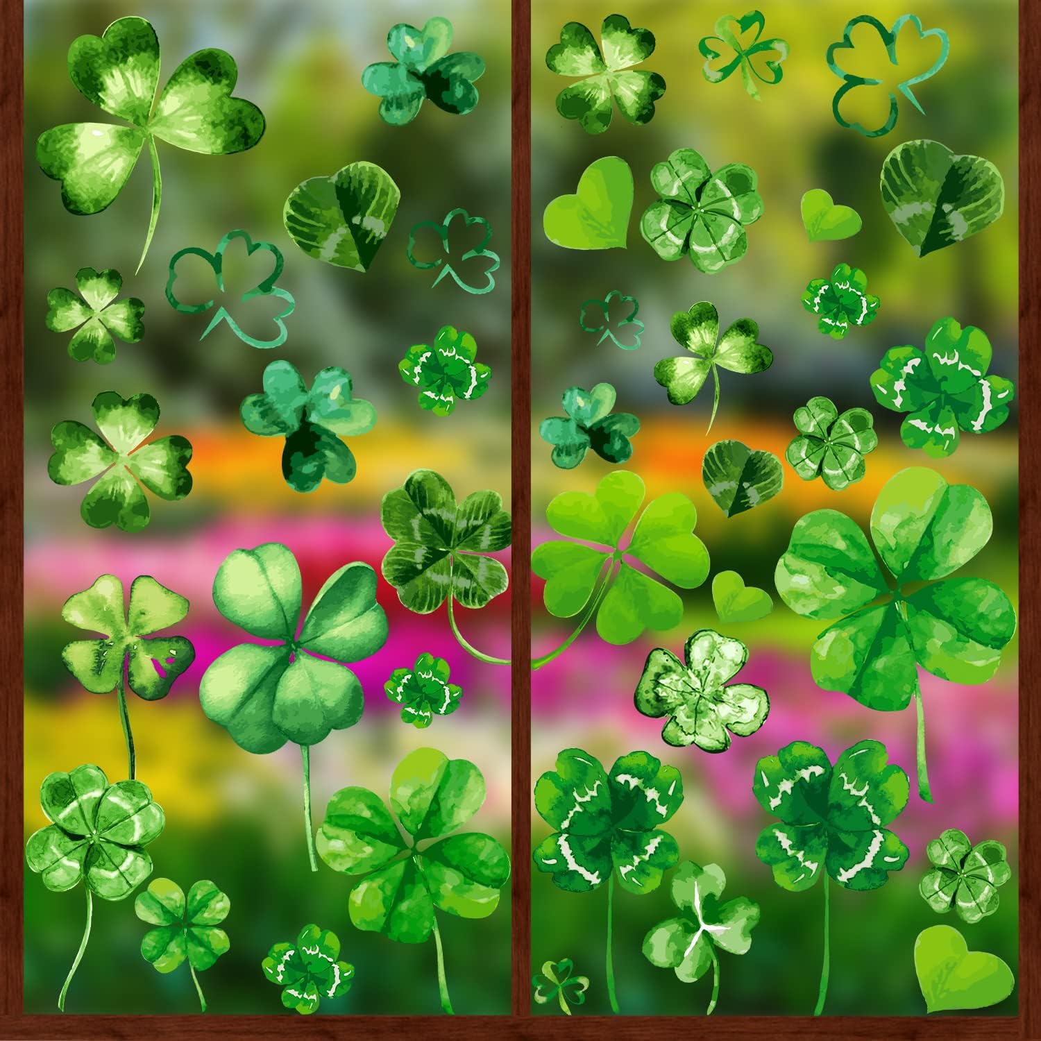 VEYLIN 100Pcs St Patrick’s Day Window Clings, Green Shamrock Window Decal Stickers for Home Office Decorations