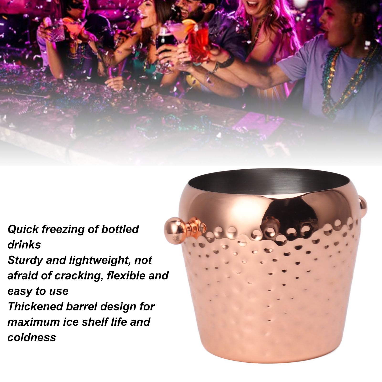 Mini secchiello per il ghiaccio isolato da 1 l, contenitore per ghiaccio a doppia parete in acciaio inox, per vino, champagne, accessori per casa, bar, feste (oro rosa)