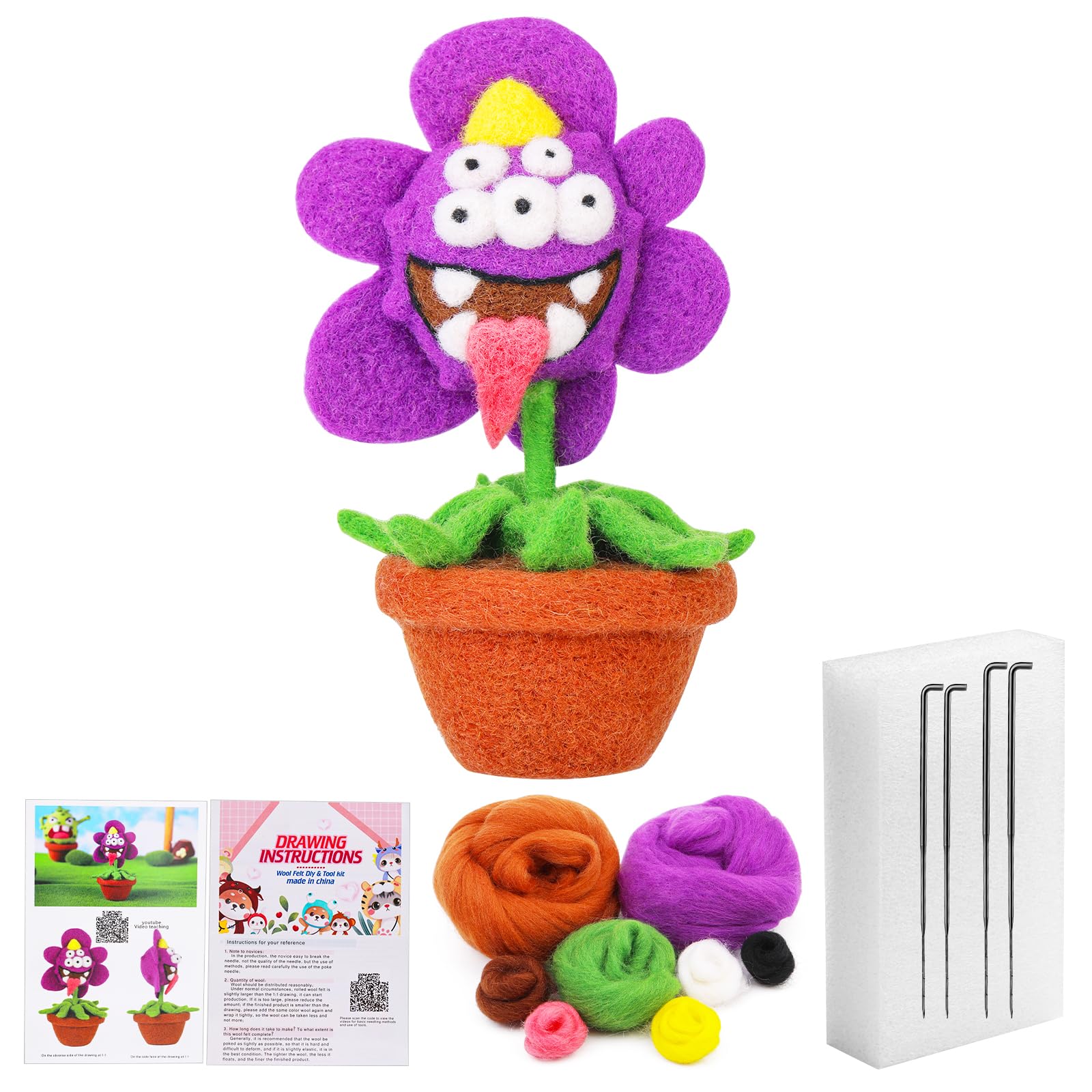 MASPHY Beginner Needle Felting Kit, Wool Needle Felting Accessories, Wool Felt Doll Making Kit with Needle Felting Tools and Instructions, Used for Beginners DIY Craft Projects (Overlord Flower)