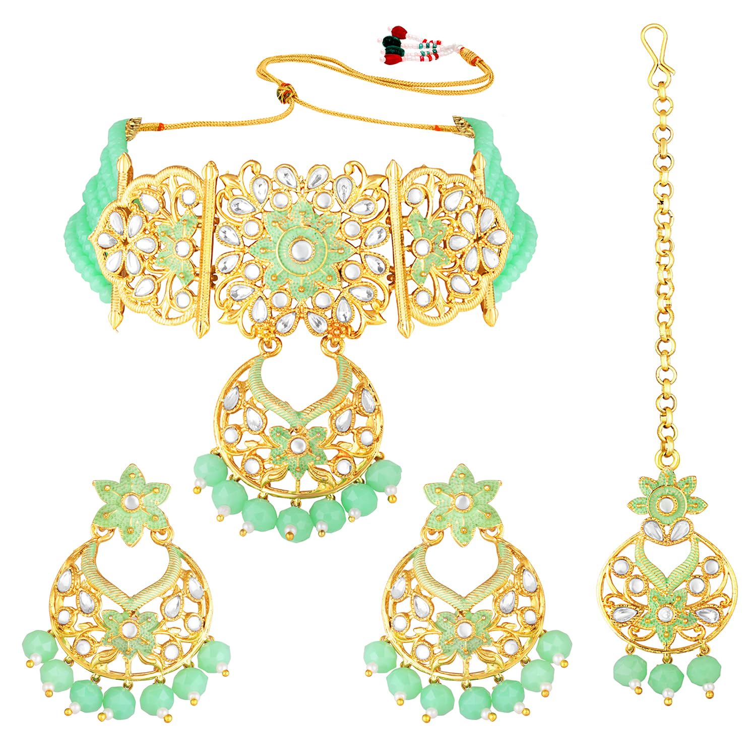 Peora Women Gold Plated Mint Meenakari Kundan Beaded Choker Necklace Wedding Bridal Jewellery (B092ZXXC7H) Amazon Price History, Amazon Price Tracker
