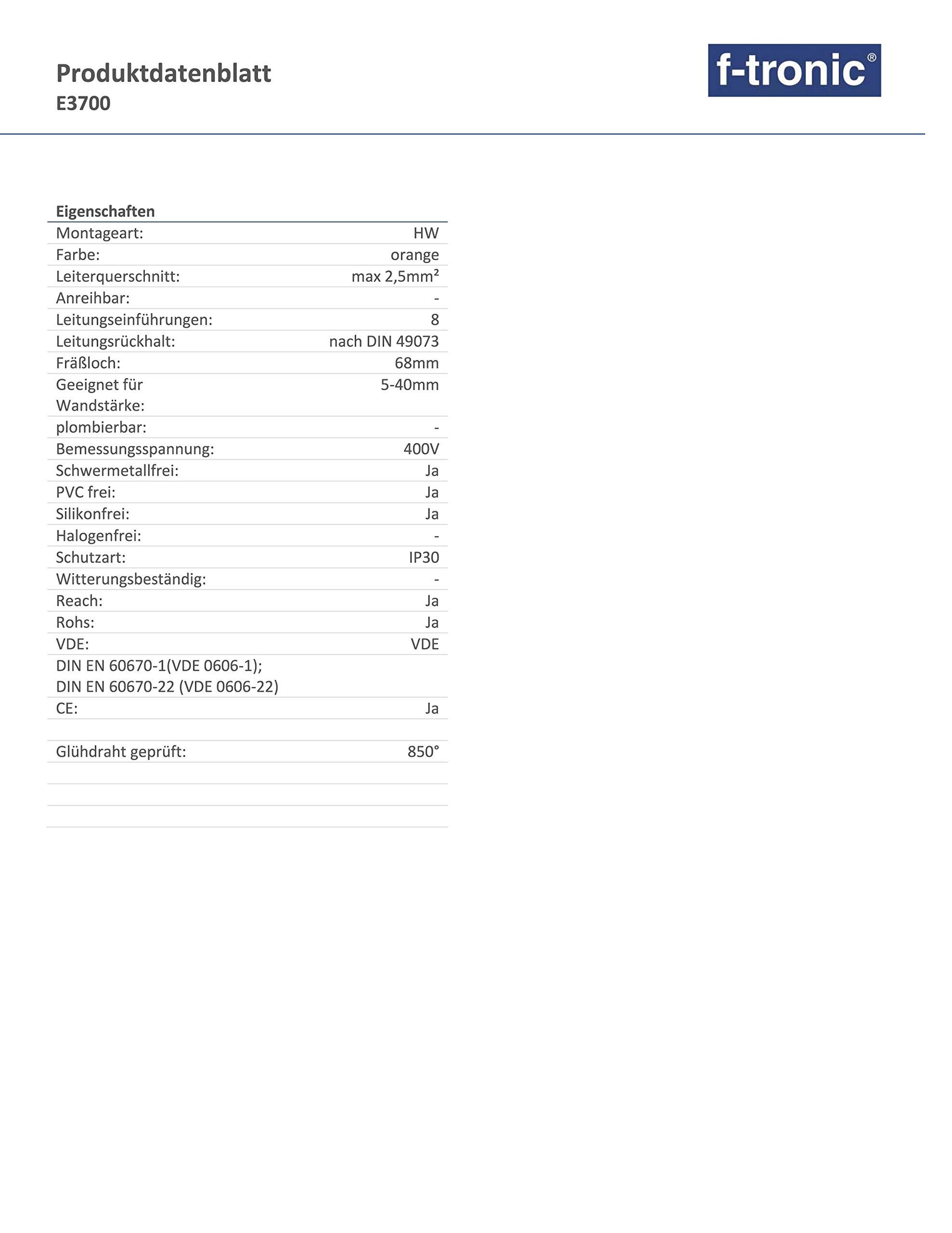 F-Tronic Geräte-Verbindungsdose E3700, 61x68mm - 30 Stück