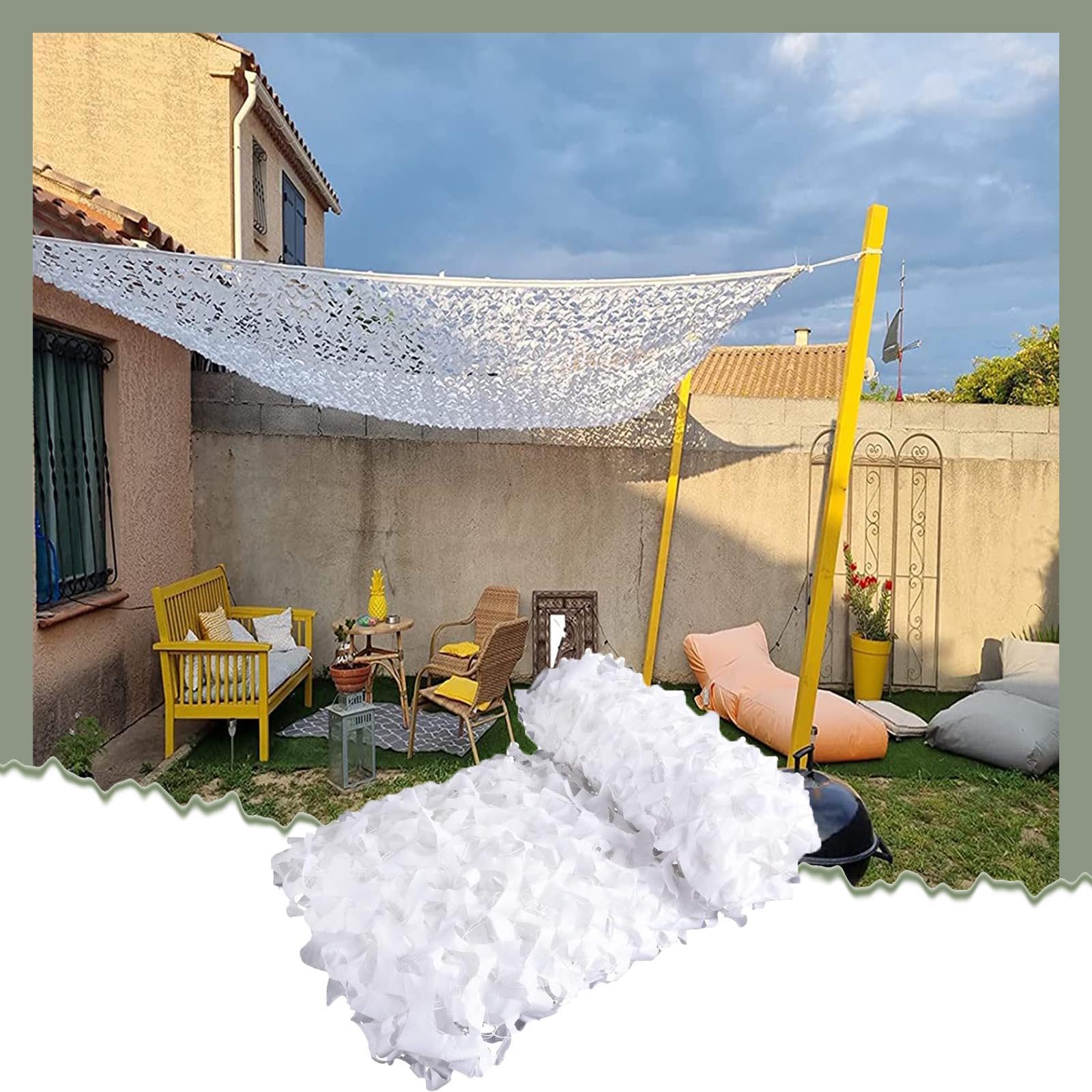 Versterkt Camouflagenet,Wit Schaduwnet Voor Tuinpergola Terras,Camouflagenetten Militair,Kamperen,Jacht,Leger,Feestdecoraties,Camouflagenet Zonnescherm, Autodekking,White-3x4m(9.8 * 13.1ft