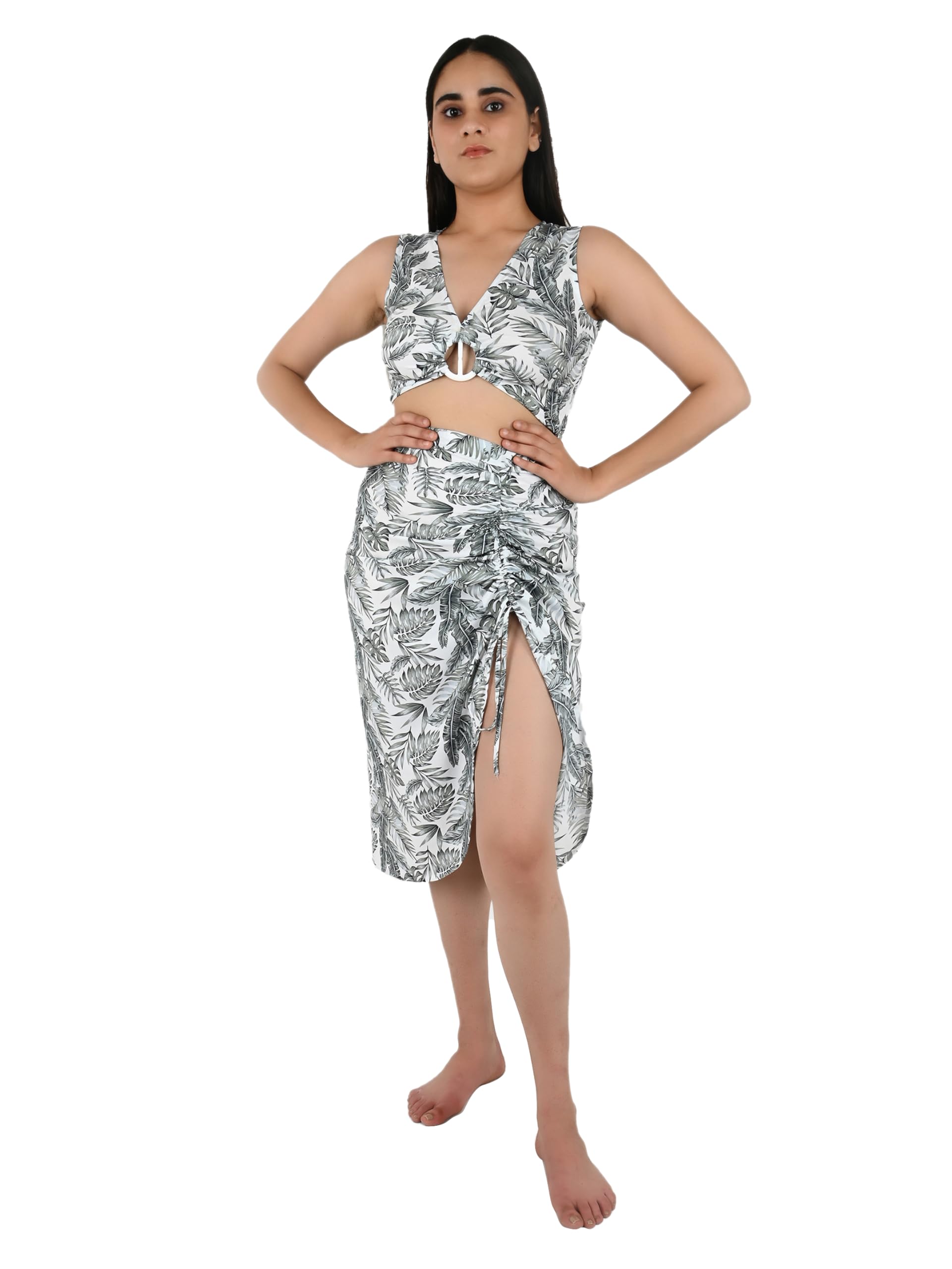 Tropical Era Tropical Printed Top & Front Tie-Up Skirt Set Beachwear for Women Teen-image-12