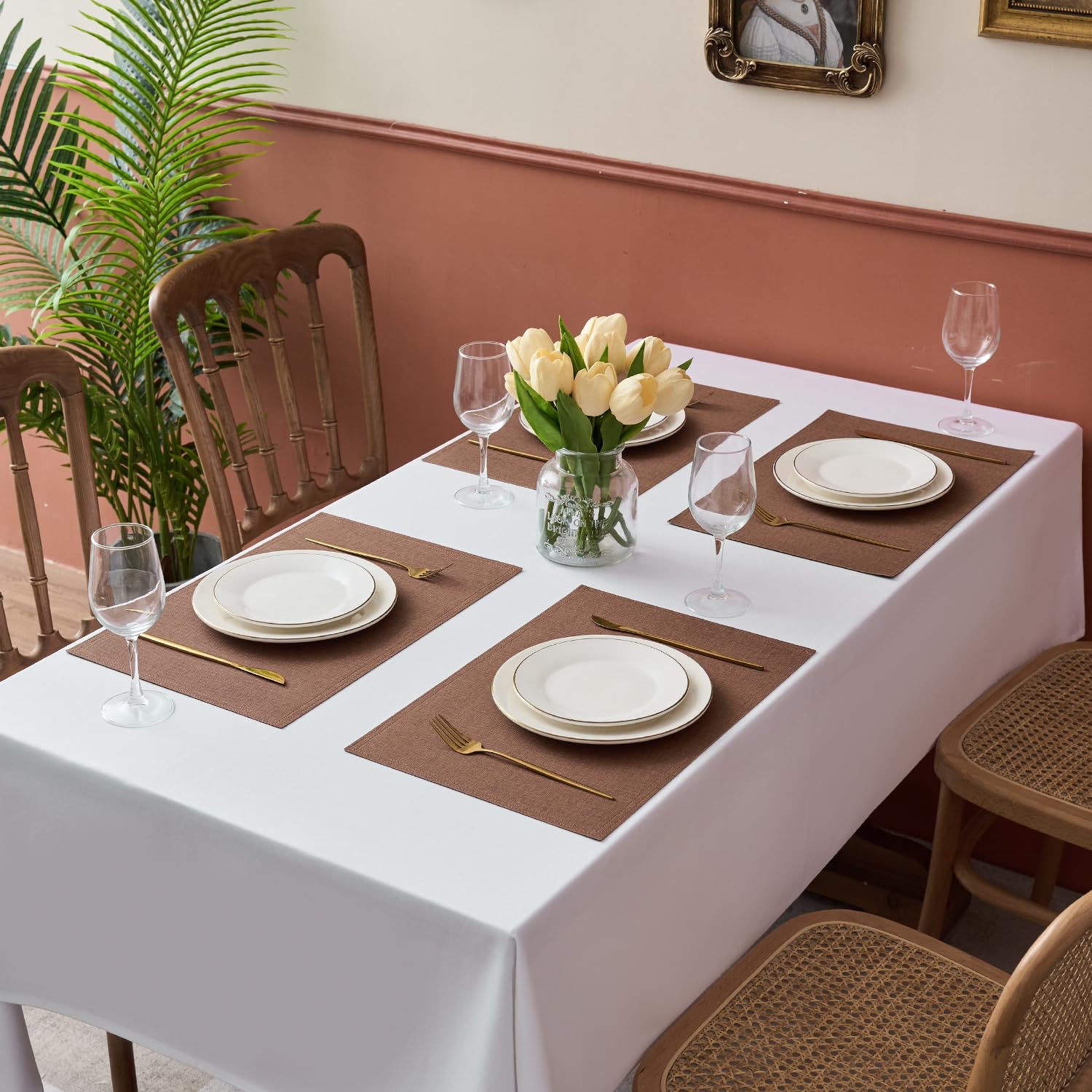 Set di 6 tovagliette resistenti al calore per tavolo da pranzo, 30,5 x 45,7 cm, decorazione per casa e hotel, banchetti in tinta unita, motivo rosa