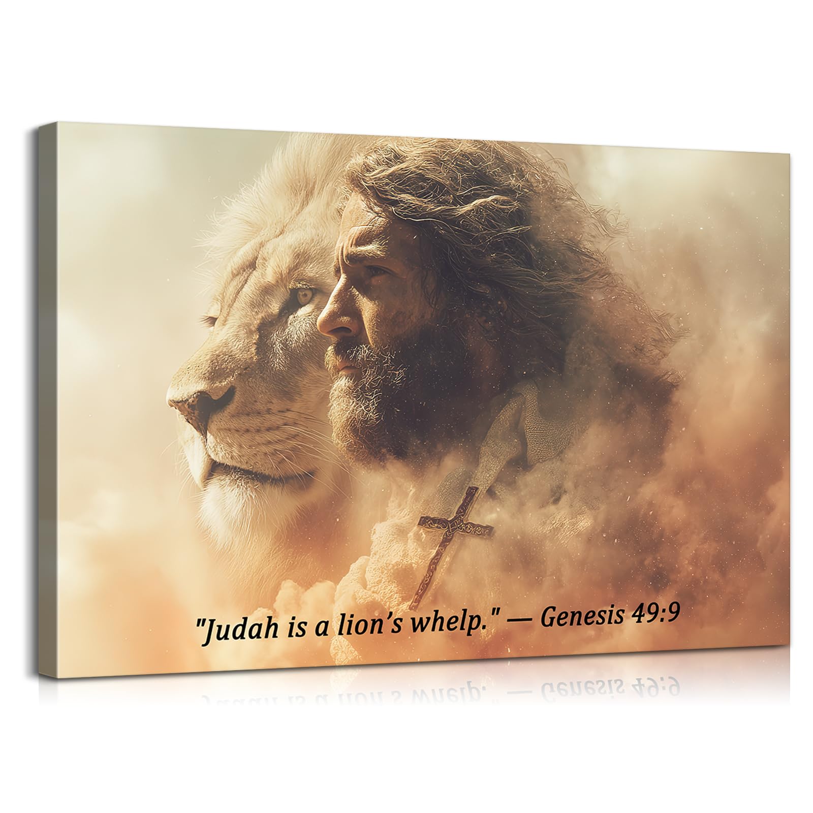 Mistyefly Jesus Lion Wall Art Jesus Picture with Built-in Wooden Frame - Christian Art &amp; Christian Wall Decor for Prayer Room &amp; Living Room - Lion Canvas - Lightweight &amp; Easy Hanging, 16x24 Inches