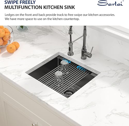 Miniatura 39 de Sarlai Fregadero de cocina de montaje inferior 21 x 19 pulgadas, repisa de fregadero de barra de montaje inferior, estación de trabajo, cuenco Acero