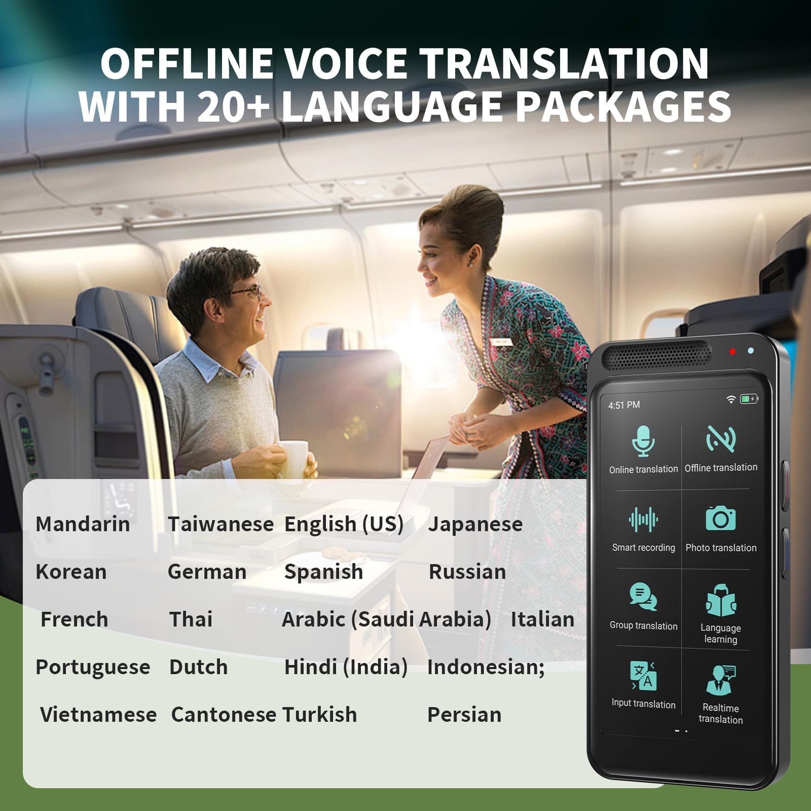 Language Translator Device No WiFi Needed, Upgraded ChatGpt AI Translator Two Way Real Time Voice Translation with 150+ Languages Offline&Recording&Photo＆Text Translation for Business Learning Travel — view 3