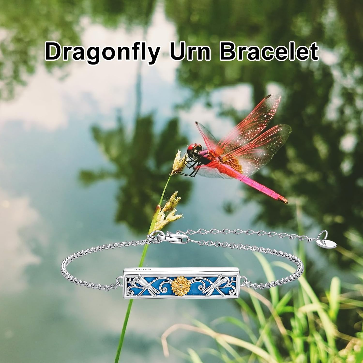 PELOVNY Sunflower/Butterfly/Dragonfly Urn Bracelet for Ashes for Women 925 Sterling Silver Turquoise Bar Cremation Bracelet Memorial Keepsake Jewelry Gifts for Women - Image 6